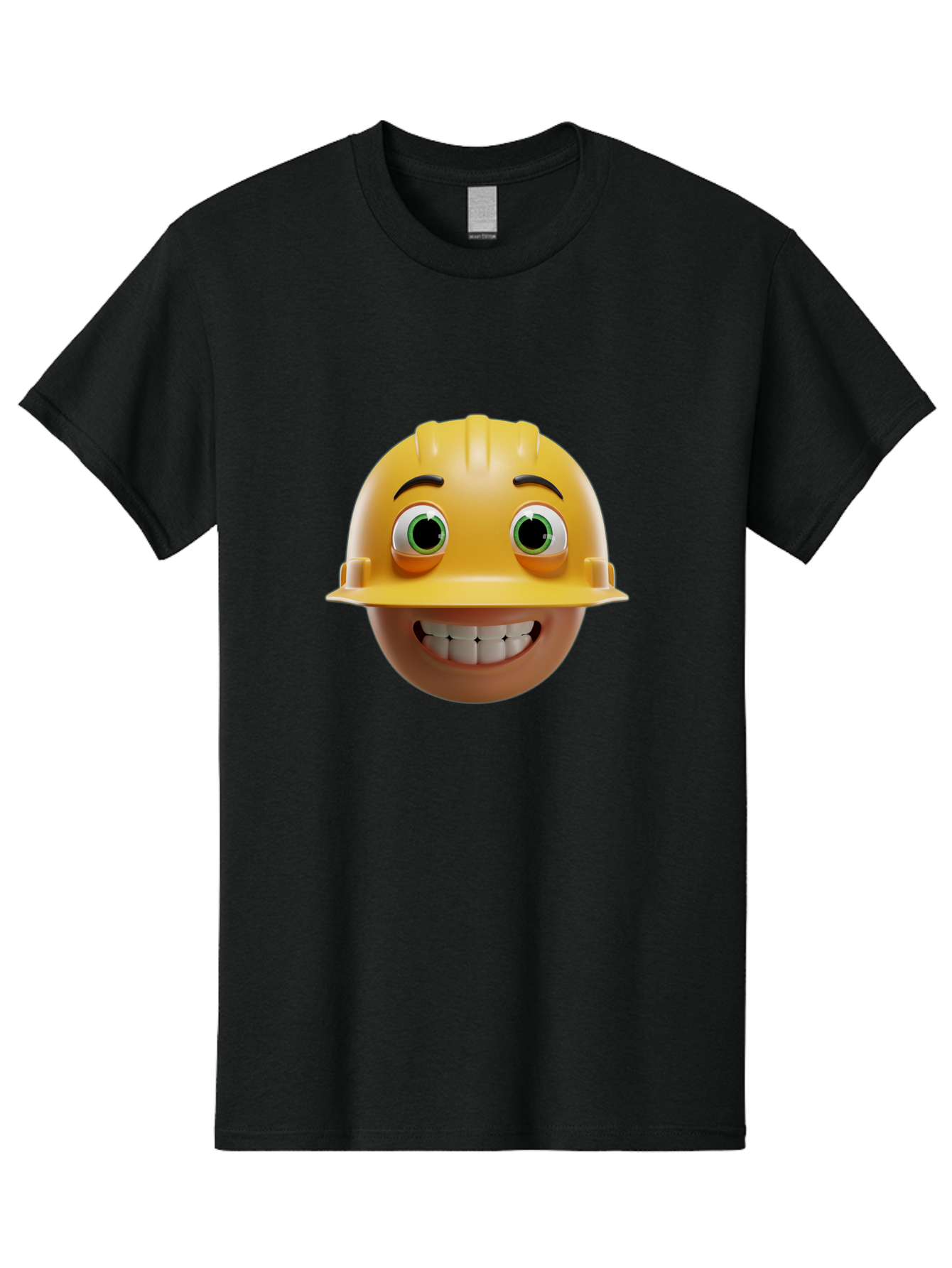 Smiling-Face-With-Hard-Hat Men'S Graphic Tee, 100% Cotton, Comfortable Casual Summer Wear, Machine Washable, Construction Worker, Happy Face, Yellow Hard Hat, Emoji Character, Cartoon Style, Funny Expression, Big Smile, Construction Theme, Bad638