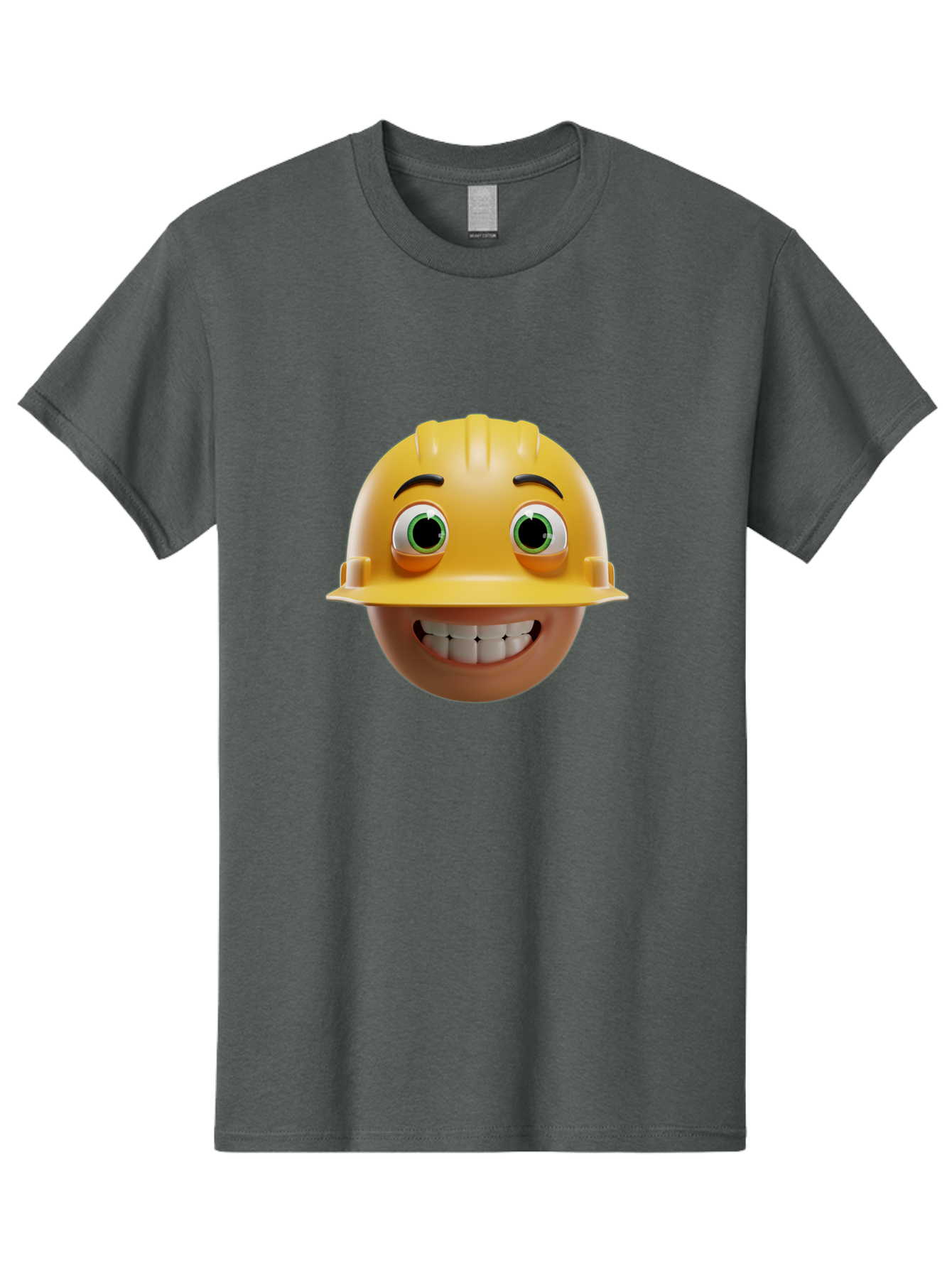 Smiling-Face-With-Hard-Hat Men'S Graphic Tee, 100% Cotton, Comfortable Casual Summer Wear, Machine Washable, Construction Worker, Happy Face, Yellow Hard Hat, Emoji Character, Cartoon Style, Funny Expression, Big Smile, Construction Theme, Bad638
