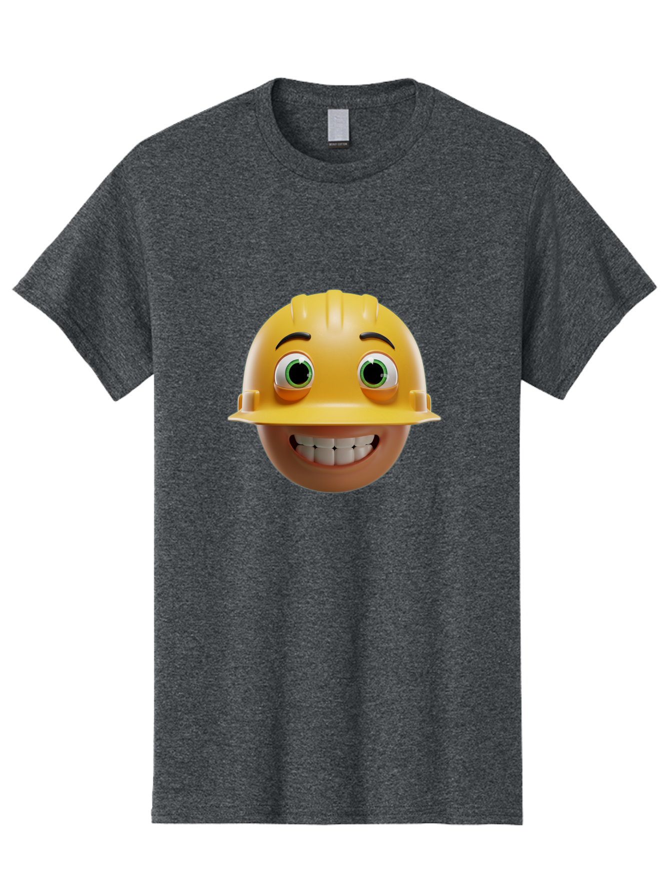 Smiling-Face-With-Hard-Hat Men'S Graphic Tee, 100% Cotton, Comfortable Casual Summer Wear, Machine Washable, Construction Worker, Happy Face, Yellow Hard Hat, Emoji Character, Cartoon Style, Funny Expression, Big Smile, Construction Theme, Bad638