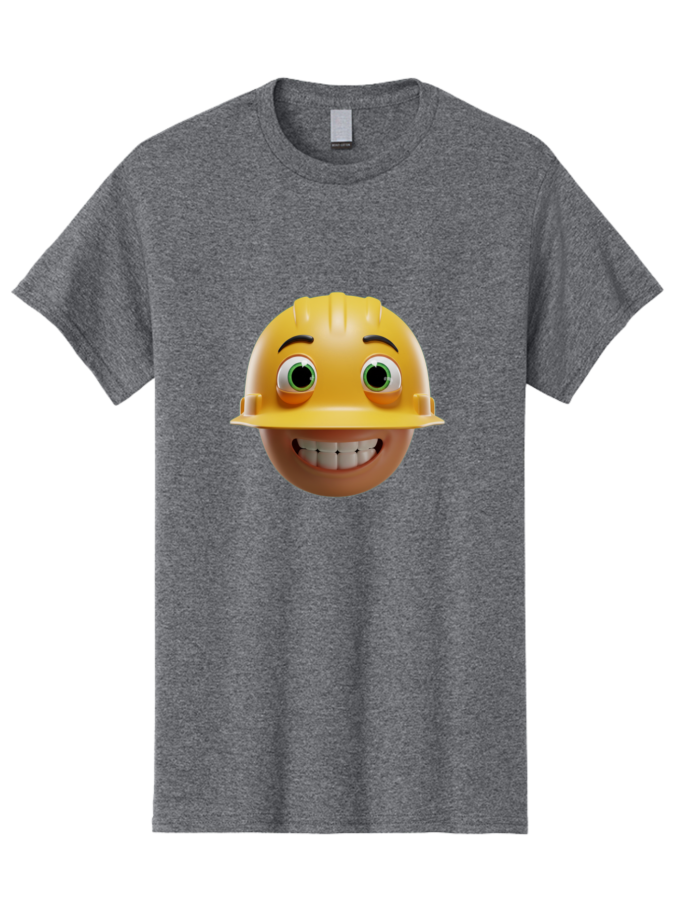Smiling-Face-With-Hard-Hat Men'S Graphic Tee, 100% Cotton, Comfortable Casual Summer Wear, Machine Washable, Construction Worker, Happy Face, Yellow Hard Hat, Emoji Character, Cartoon Style, Funny Expression, Big Smile, Construction Theme, Bad638