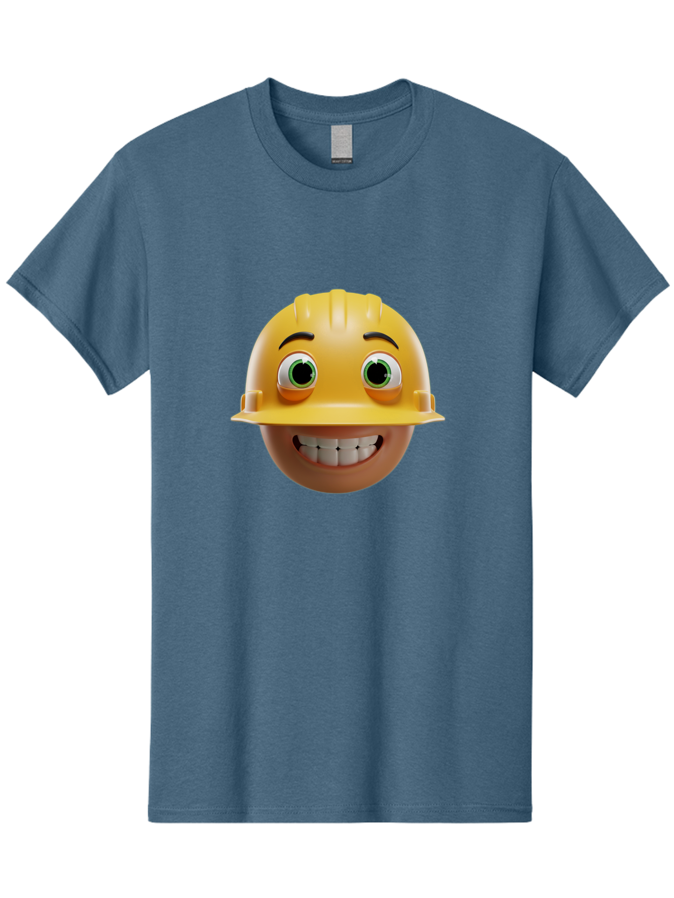 Smiling-Face-With-Hard-Hat Men'S Graphic Tee, 100% Cotton, Comfortable Casual Summer Wear, Machine Washable, Construction Worker, Happy Face, Yellow Hard Hat, Emoji Character, Cartoon Style, Funny Expression, Big Smile, Construction Theme, Bad638