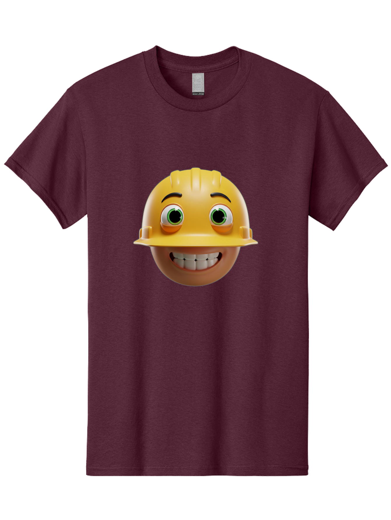 Smiling-Face-With-Hard-Hat Men'S Graphic Tee, 100% Cotton, Comfortable Casual Summer Wear, Machine Washable, Construction Worker, Happy Face, Yellow Hard Hat, Emoji Character, Cartoon Style, Funny Expression, Big Smile, Construction Theme, Bad638
