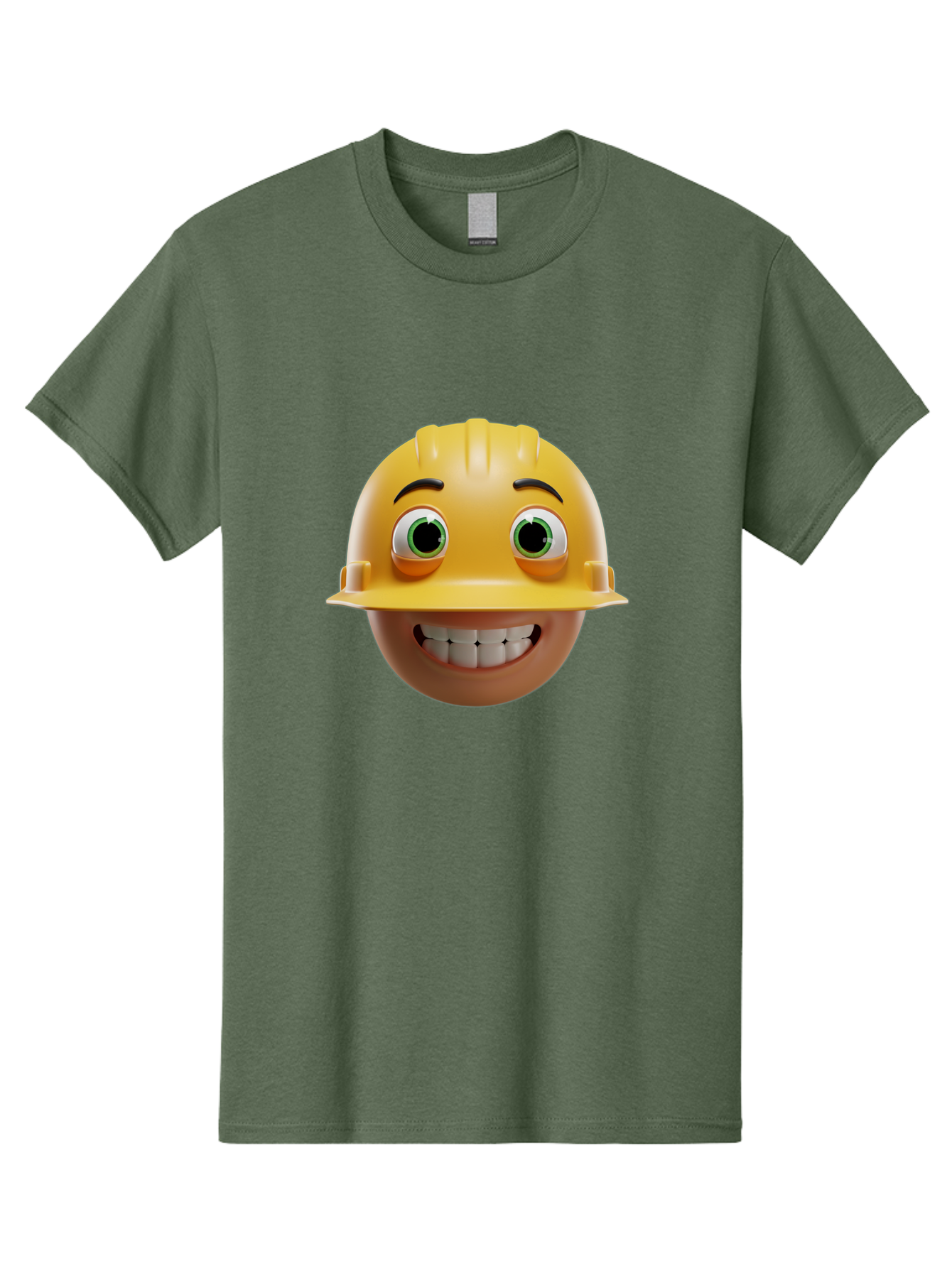 Smiling-Face-With-Hard-Hat Men'S Graphic Tee, 100% Cotton, Comfortable Casual Summer Wear, Machine Washable, Construction Worker, Happy Face, Yellow Hard Hat, Emoji Character, Cartoon Style, Funny Expression, Big Smile, Construction Theme, Bad638