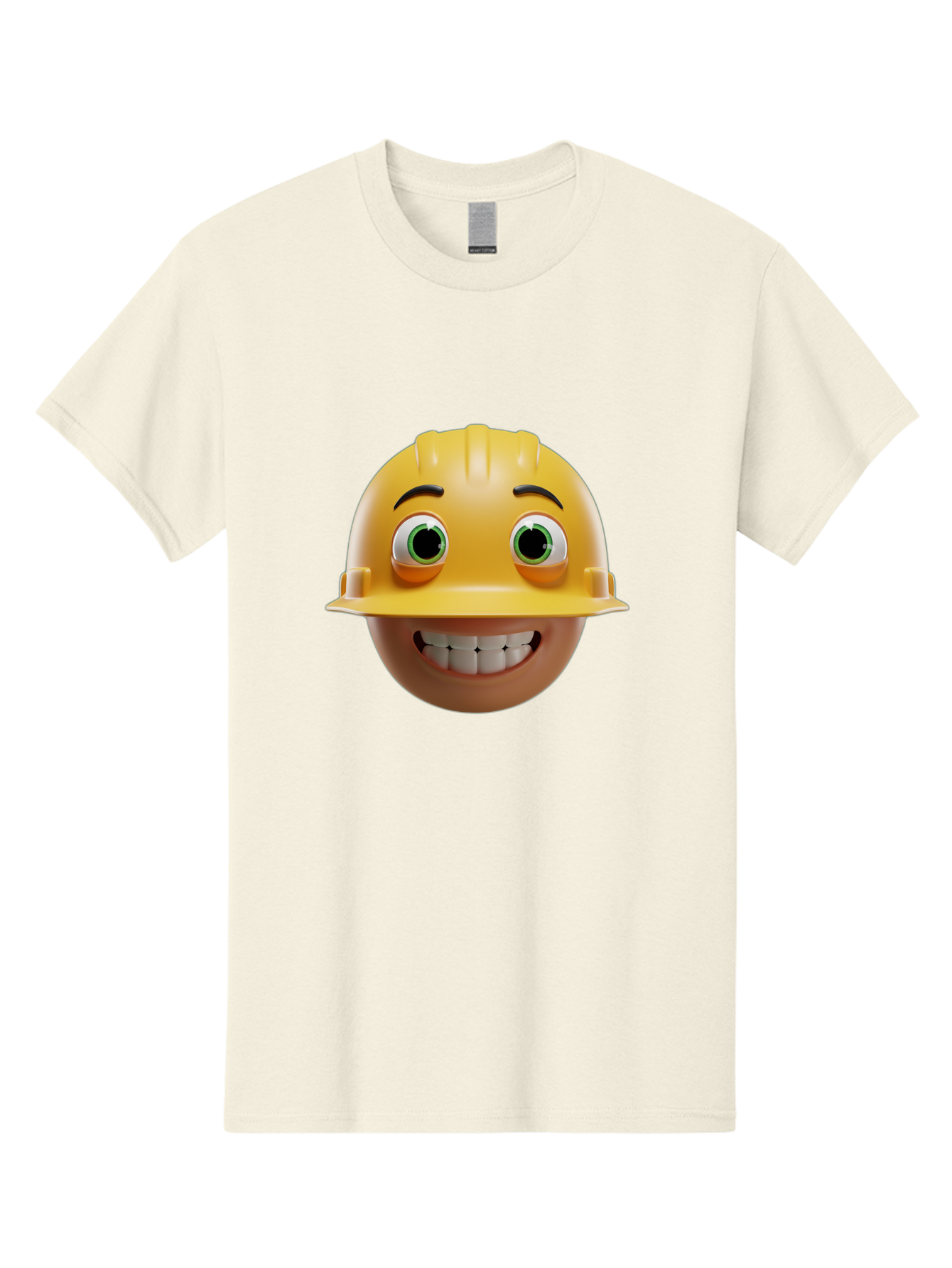 Smiling-Face-With-Hard-Hat Men'S Graphic Tee, 100% Cotton, Comfortable Casual Summer Wear, Machine Washable, Construction Worker, Happy Face, Yellow Hard Hat, Emoji Character, Cartoon Style, Funny Expression, Big Smile, Construction Theme, Bad638