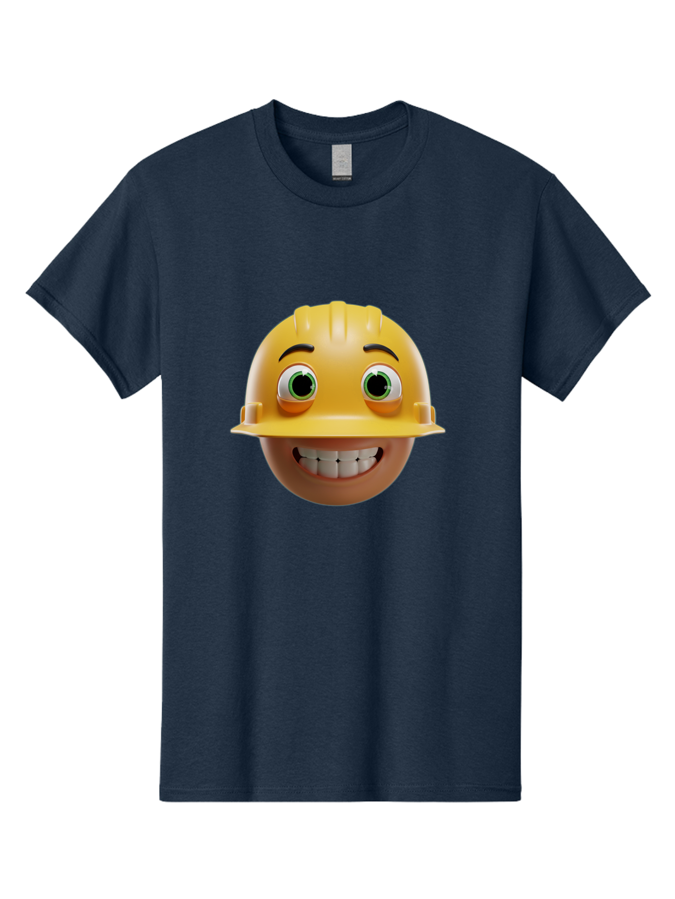 Smiling-Face-With-Hard-Hat Men'S Graphic Tee, 100% Cotton, Comfortable Casual Summer Wear, Machine Washable, Construction Worker, Happy Face, Yellow Hard Hat, Emoji Character, Cartoon Style, Funny Expression, Big Smile, Construction Theme, Bad638