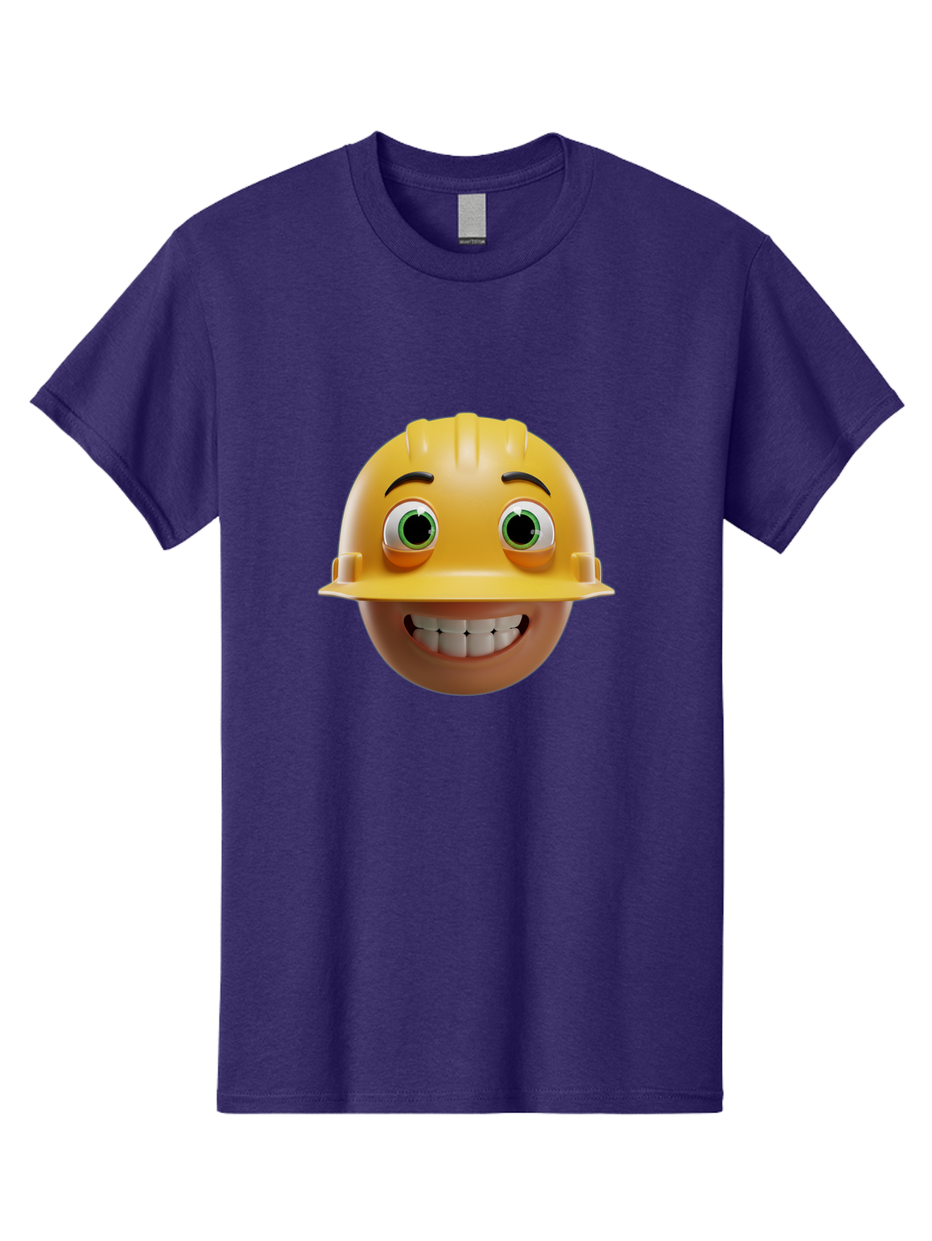 Smiling-Face-With-Hard-Hat Men'S Graphic Tee, 100% Cotton, Comfortable Casual Summer Wear, Machine Washable, Construction Worker, Happy Face, Yellow Hard Hat, Emoji Character, Cartoon Style, Funny Expression, Big Smile, Construction Theme, Bad638