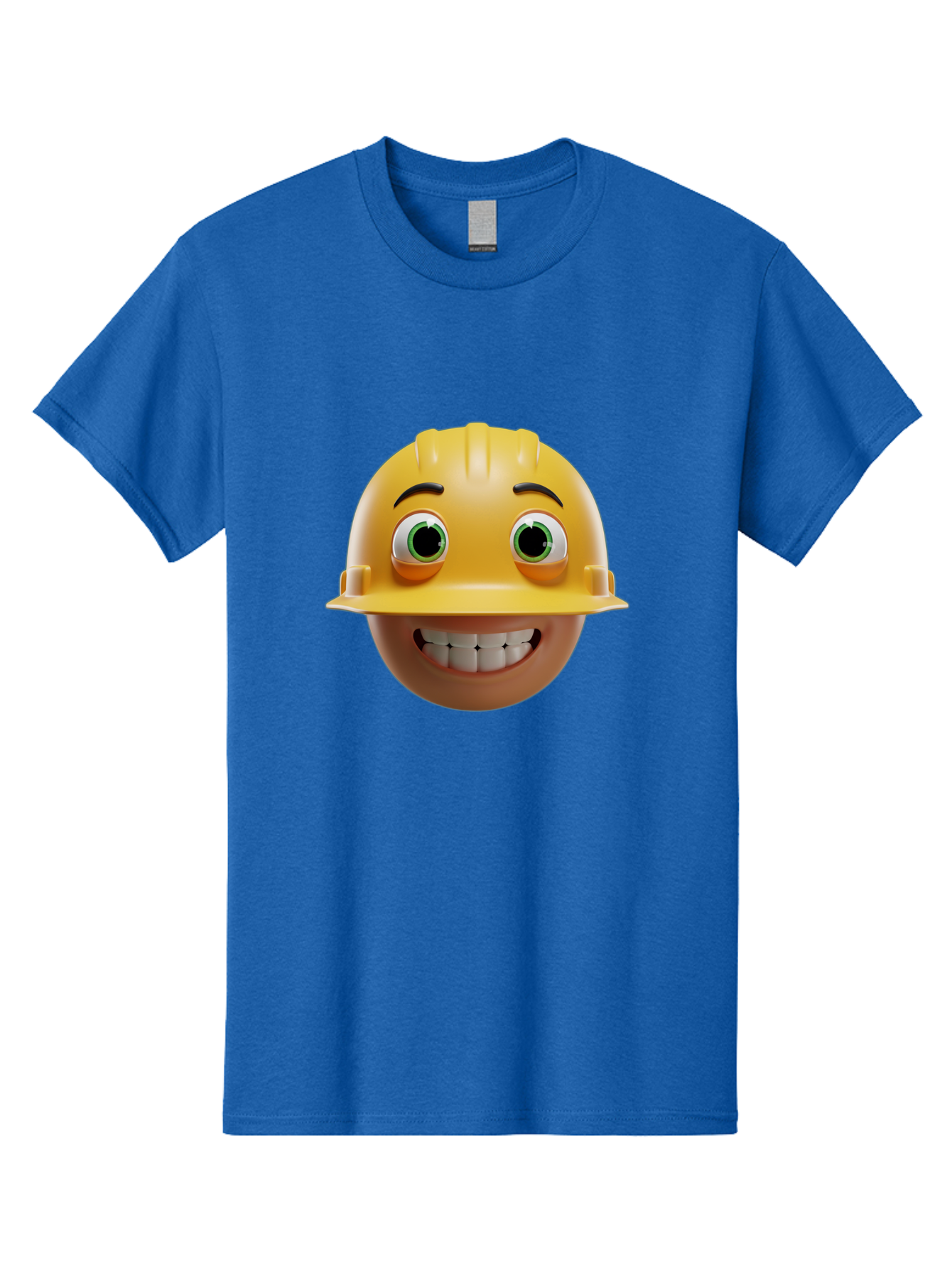 Smiling-Face-With-Hard-Hat Men'S Graphic Tee, 100% Cotton, Comfortable Casual Summer Wear, Machine Washable, Construction Worker, Happy Face, Yellow Hard Hat, Emoji Character, Cartoon Style, Funny Expression, Big Smile, Construction Theme, Bad638