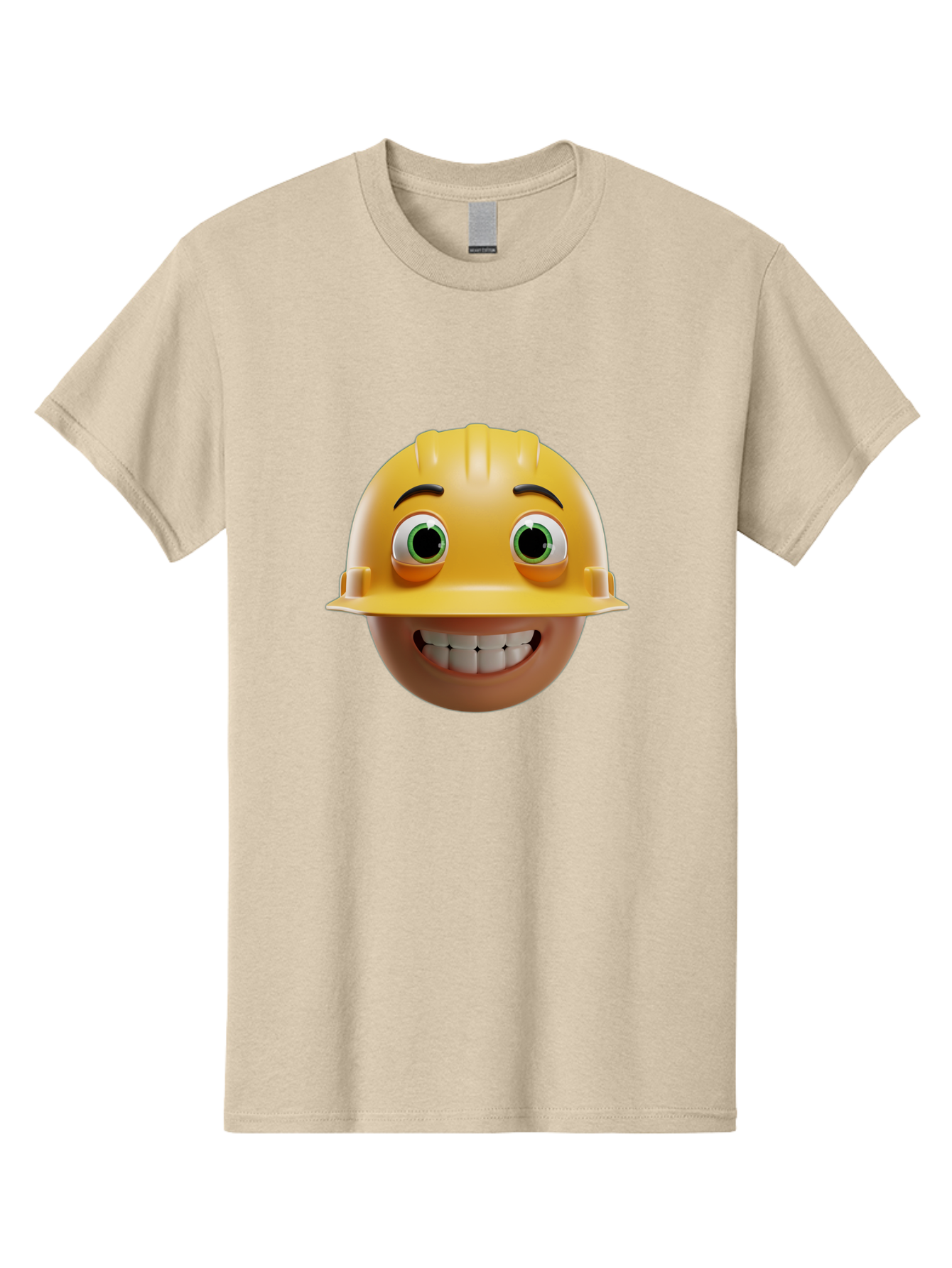 Smiling-Face-With-Hard-Hat Men'S Graphic Tee, 100% Cotton, Comfortable Casual Summer Wear, Machine Washable, Construction Worker, Happy Face, Yellow Hard Hat, Emoji Character, Cartoon Style, Funny Expression, Big Smile, Construction Theme, Bad638