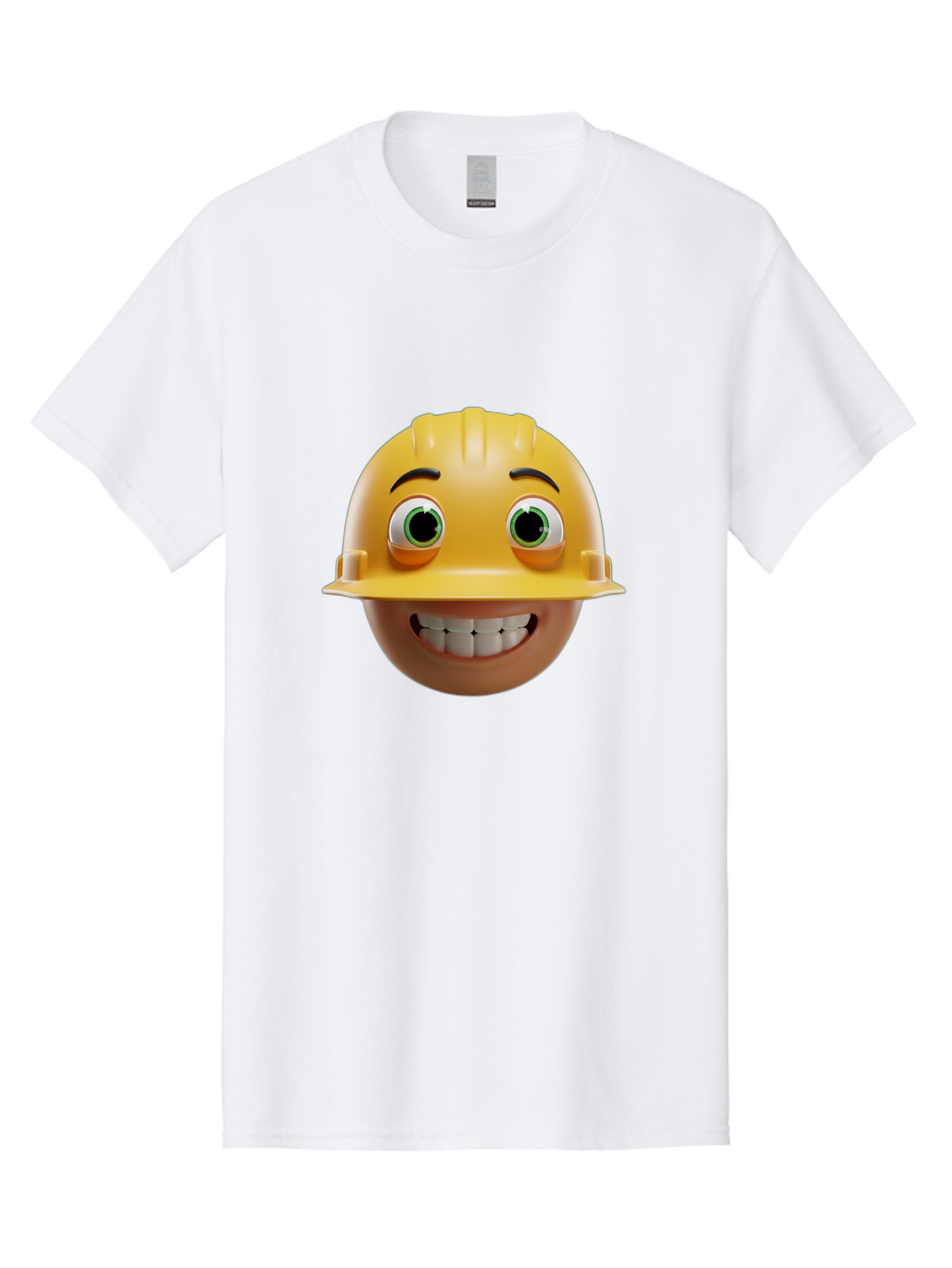 Smiling-Face-With-Hard-Hat Men'S Graphic Tee, 100% Cotton, Comfortable Casual Summer Wear, Machine Washable, Construction Worker, Happy Face, Yellow Hard Hat, Emoji Character, Cartoon Style, Funny Expression, Big Smile, Construction Theme, Bad638