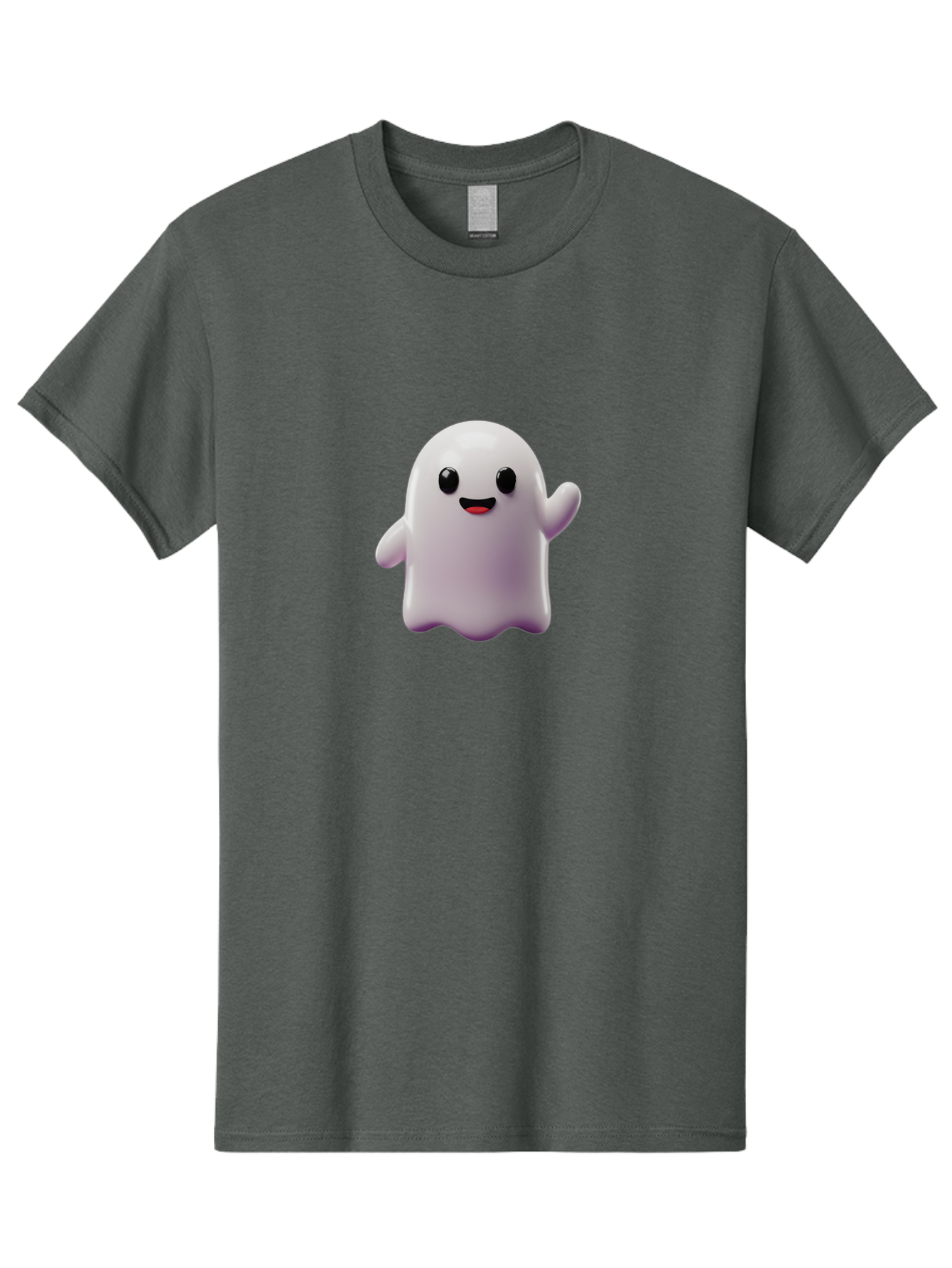 Smiling-Ghost-1 Men'S Graphic Tee, 100% Cotton, Comfortable Casual Summer Wear, Machine Washable, Cartoon Ghost, White Character, Smiling Face, Black Eyes, Little Arms, Cute Emoji, Digital Illustration, Friendly Spirit, 3D Rendering, Bad641