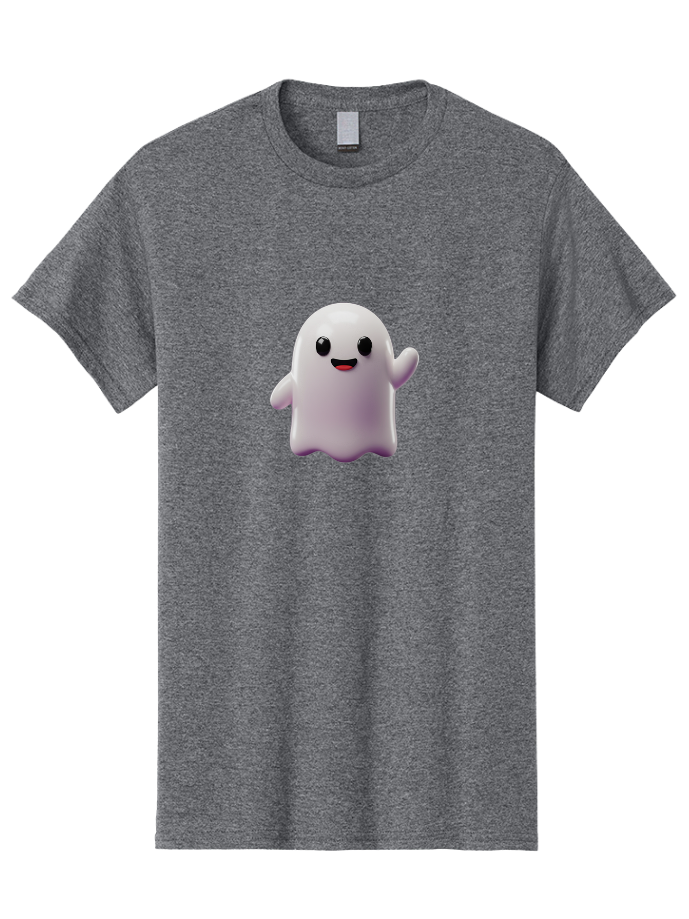 Smiling-Ghost-1 Men'S Graphic Tee, 100% Cotton, Comfortable Casual Summer Wear, Machine Washable, Cartoon Ghost, White Character, Smiling Face, Black Eyes, Little Arms, Cute Emoji, Digital Illustration, Friendly Spirit, 3D Rendering, Bad641