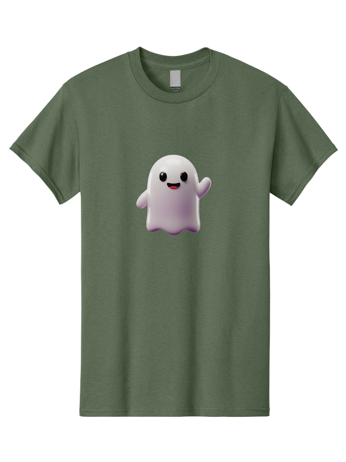Smiling-Ghost-1 Men'S Graphic Tee, 100% Cotton, Comfortable Casual Summer Wear, Machine Washable, Cartoon Ghost, White Character, Smiling Face, Black Eyes, Little Arms, Cute Emoji, Digital Illustration, Friendly Spirit, 3D Rendering, Bad641