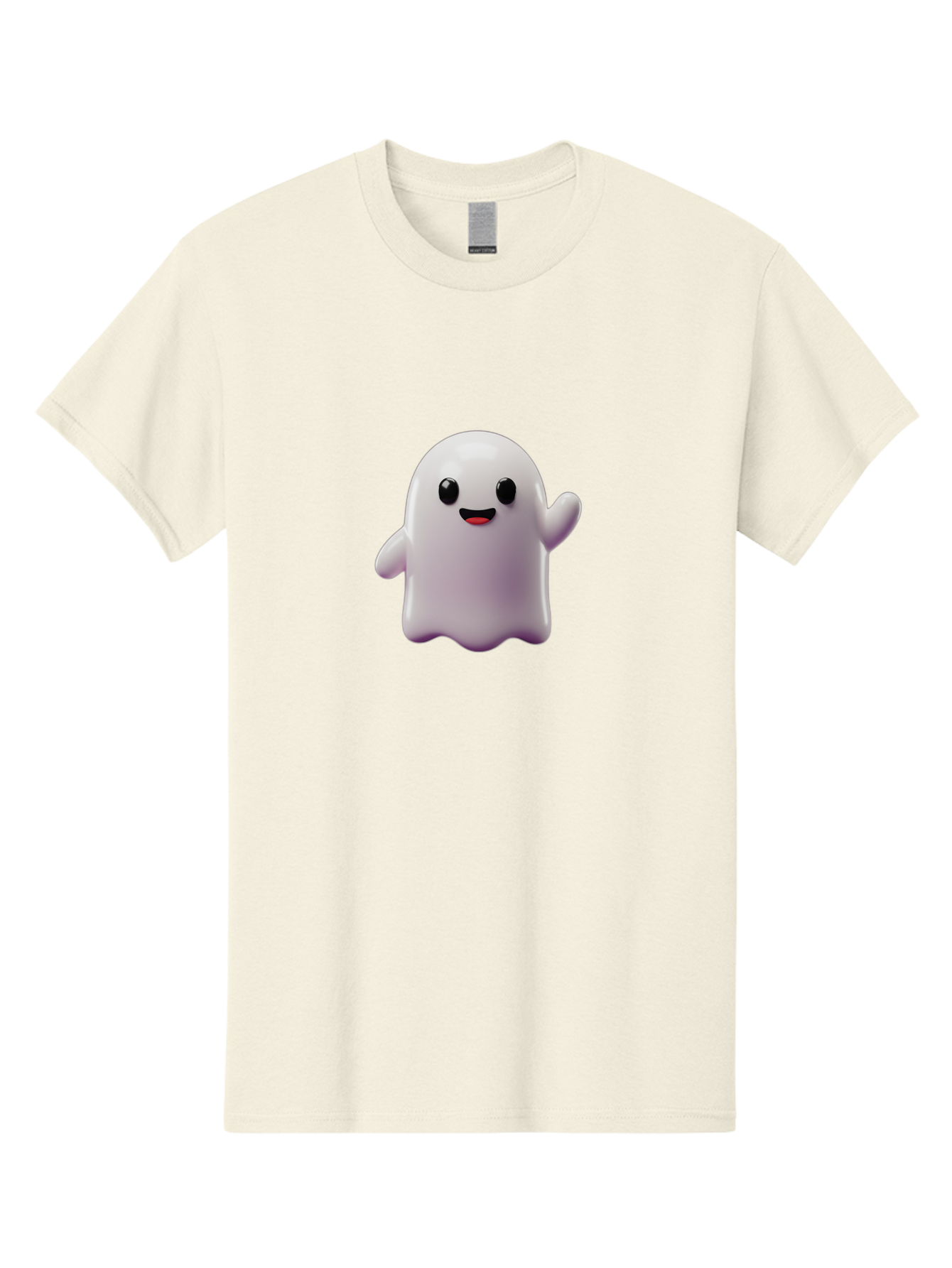 Smiling-Ghost-1 Men'S Graphic Tee, 100% Cotton, Comfortable Casual Summer Wear, Machine Washable, Cartoon Ghost, White Character, Smiling Face, Black Eyes, Little Arms, Cute Emoji, Digital Illustration, Friendly Spirit, 3D Rendering, Bad641