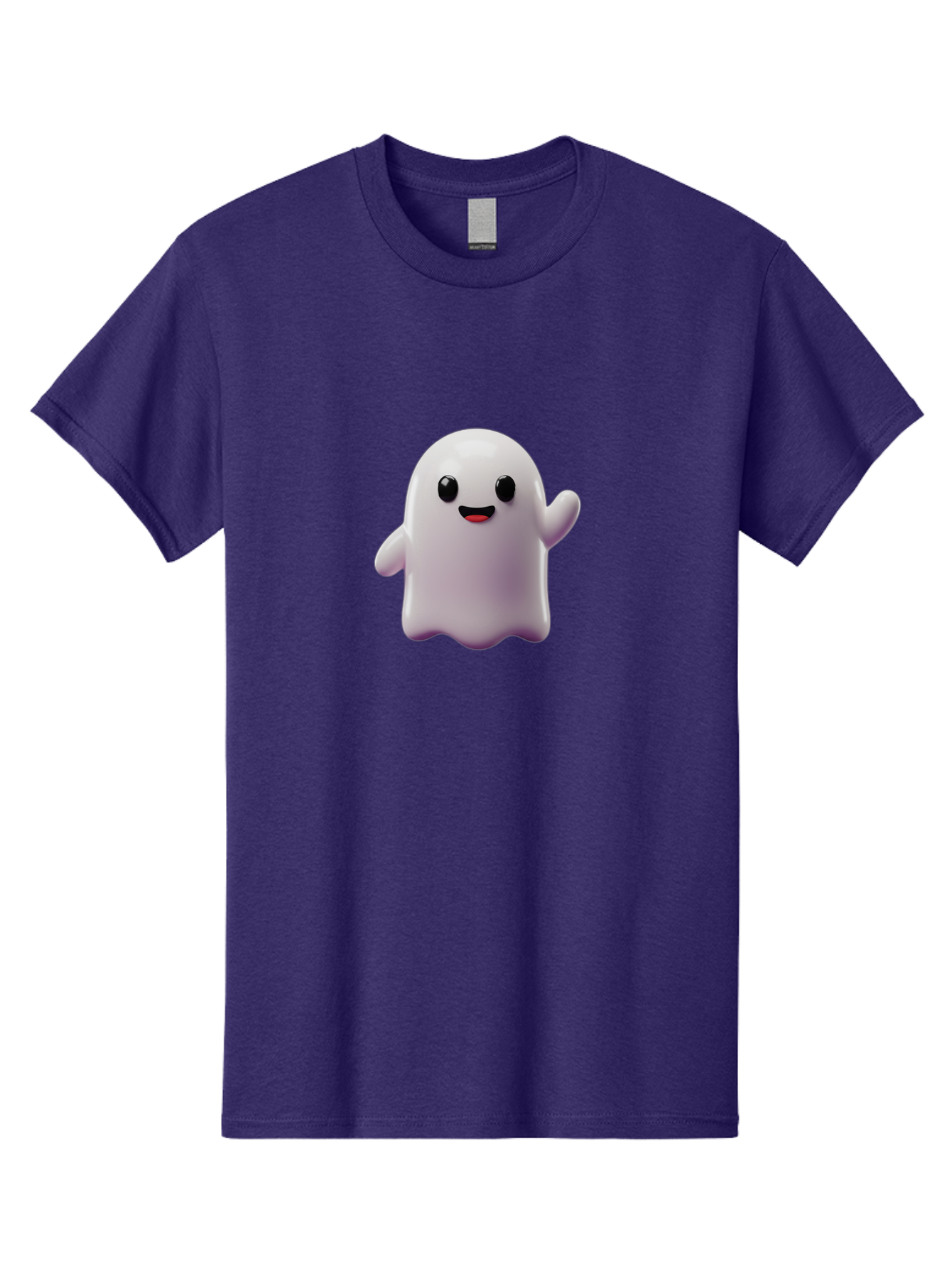 Smiling-Ghost-1 Men'S Graphic Tee, 100% Cotton, Comfortable Casual Summer Wear, Machine Washable, Cartoon Ghost, White Character, Smiling Face, Black Eyes, Little Arms, Cute Emoji, Digital Illustration, Friendly Spirit, 3D Rendering, Bad641