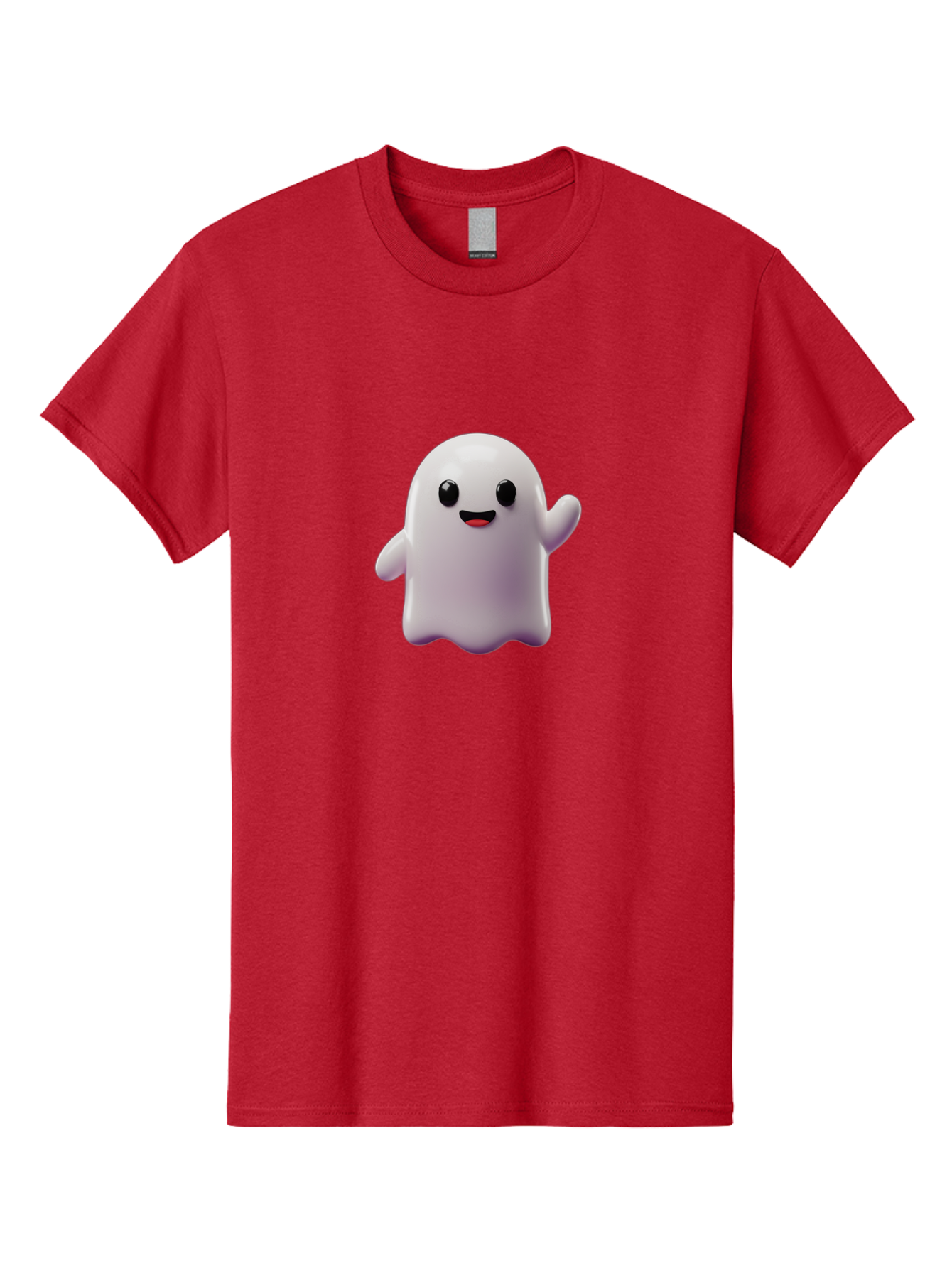 Smiling-Ghost-1 Men'S Graphic Tee, 100% Cotton, Comfortable Casual Summer Wear, Machine Washable, Cartoon Ghost, White Character, Smiling Face, Black Eyes, Little Arms, Cute Emoji, Digital Illustration, Friendly Spirit, 3D Rendering, Bad641