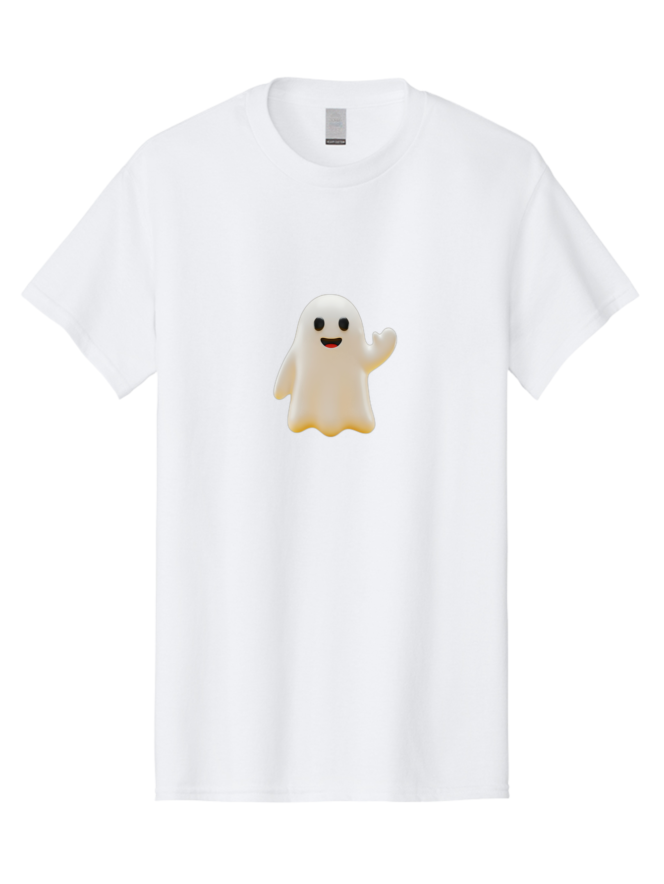 Smiling-Ghost Men'S Graphic Tee, 100% Cotton, Comfortable Casual Summer Wear, Machine Washable, Happy Ghost, Cartoon Ghost, Friendly Spirit, Smiling Face, Waving Ghost, Cartoon Character, Halloween Icon, Ghostly Figure, Cute Ghost Bad642