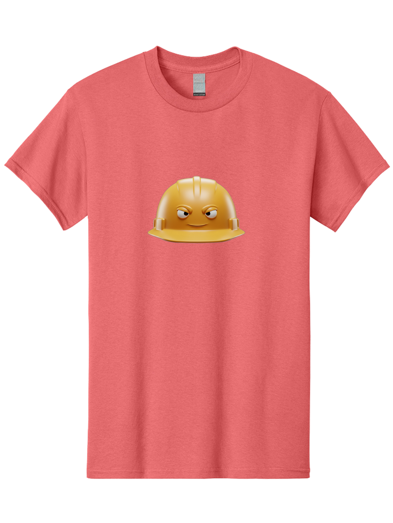 Smiling-Hard-Hat-1 Men'S Graphic Tee, 100% Cotton, Comfortable Casual Summer Wear, Machine Washable, Construction Hard Hat, Safety Helmet, Cartoon Character, Funny Face, Smiling Eyes, Building Industry, Workplace Safety, Security Gear, Bad643