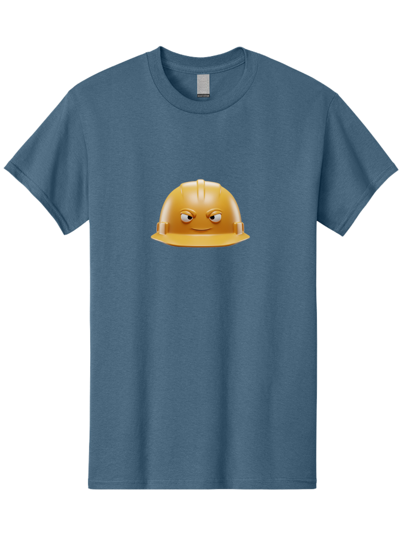 Smiling-Hard-Hat-1 Men'S Graphic Tee, 100% Cotton, Comfortable Casual Summer Wear, Machine Washable, Construction Hard Hat, Safety Helmet, Cartoon Character, Funny Face, Smiling Eyes, Building Industry, Workplace Safety, Security Gear, Bad643