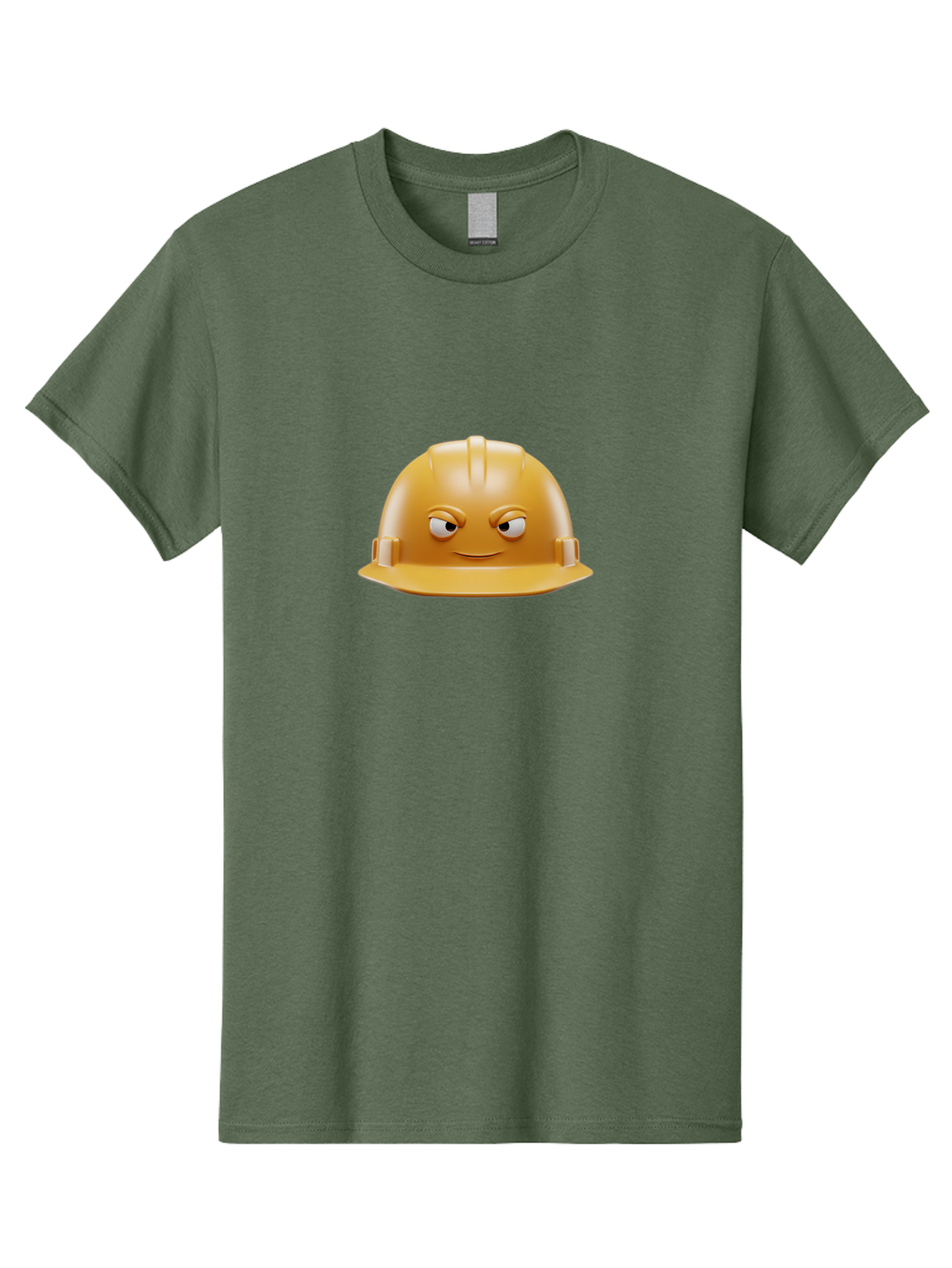 Smiling-Hard-Hat-1 Men'S Graphic Tee, 100% Cotton, Comfortable Casual Summer Wear, Machine Washable, Construction Hard Hat, Safety Helmet, Cartoon Character, Funny Face, Smiling Eyes, Building Industry, Workplace Safety, Security Gear, Bad643