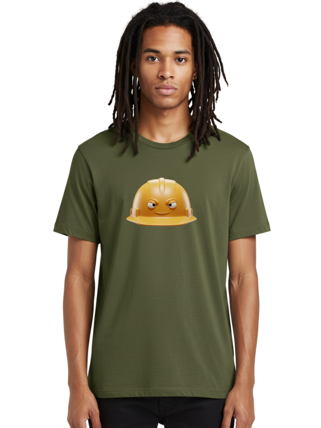 Smiling-Hard-Hat-1 Men'S Graphic Tee, 100% Cotton, Comfortable Casual Summer Wear, Machine Washable, Construction Hard Hat, Safety Helmet, Cartoon Character, Funny Face, Smiling Eyes, Building Industry, Workplace Safety, Security Gear, Bad643