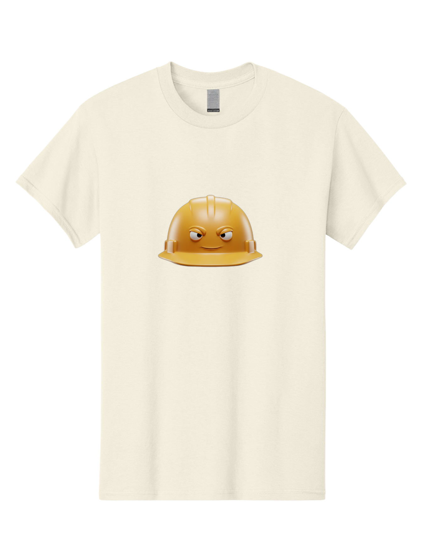 Smiling-Hard-Hat-1 Men'S Graphic Tee, 100% Cotton, Comfortable Casual Summer Wear, Machine Washable, Construction Hard Hat, Safety Helmet, Cartoon Character, Funny Face, Smiling Eyes, Building Industry, Workplace Safety, Security Gear, Bad643