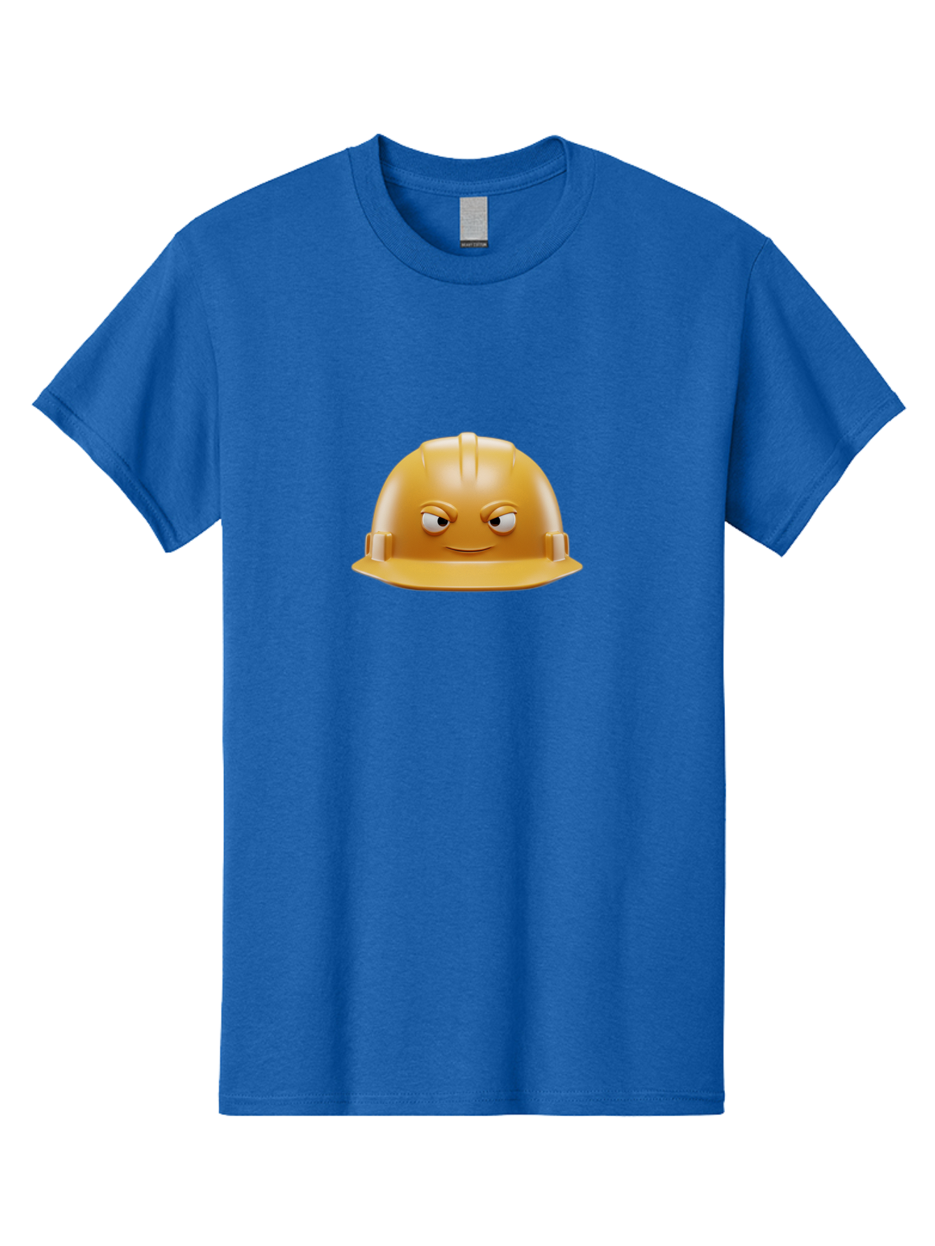 Smiling-Hard-Hat-1 Men'S Graphic Tee, 100% Cotton, Comfortable Casual Summer Wear, Machine Washable, Construction Hard Hat, Safety Helmet, Cartoon Character, Funny Face, Smiling Eyes, Building Industry, Workplace Safety, Security Gear, Bad643