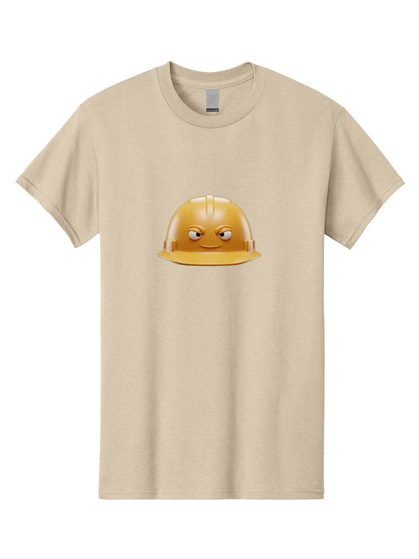 Smiling-Hard-Hat-1 Men'S Graphic Tee, 100% Cotton, Comfortable Casual Summer Wear, Machine Washable, Construction Hard Hat, Safety Helmet, Cartoon Character, Funny Face, Smiling Eyes, Building Industry, Workplace Safety, Security Gear, Bad643