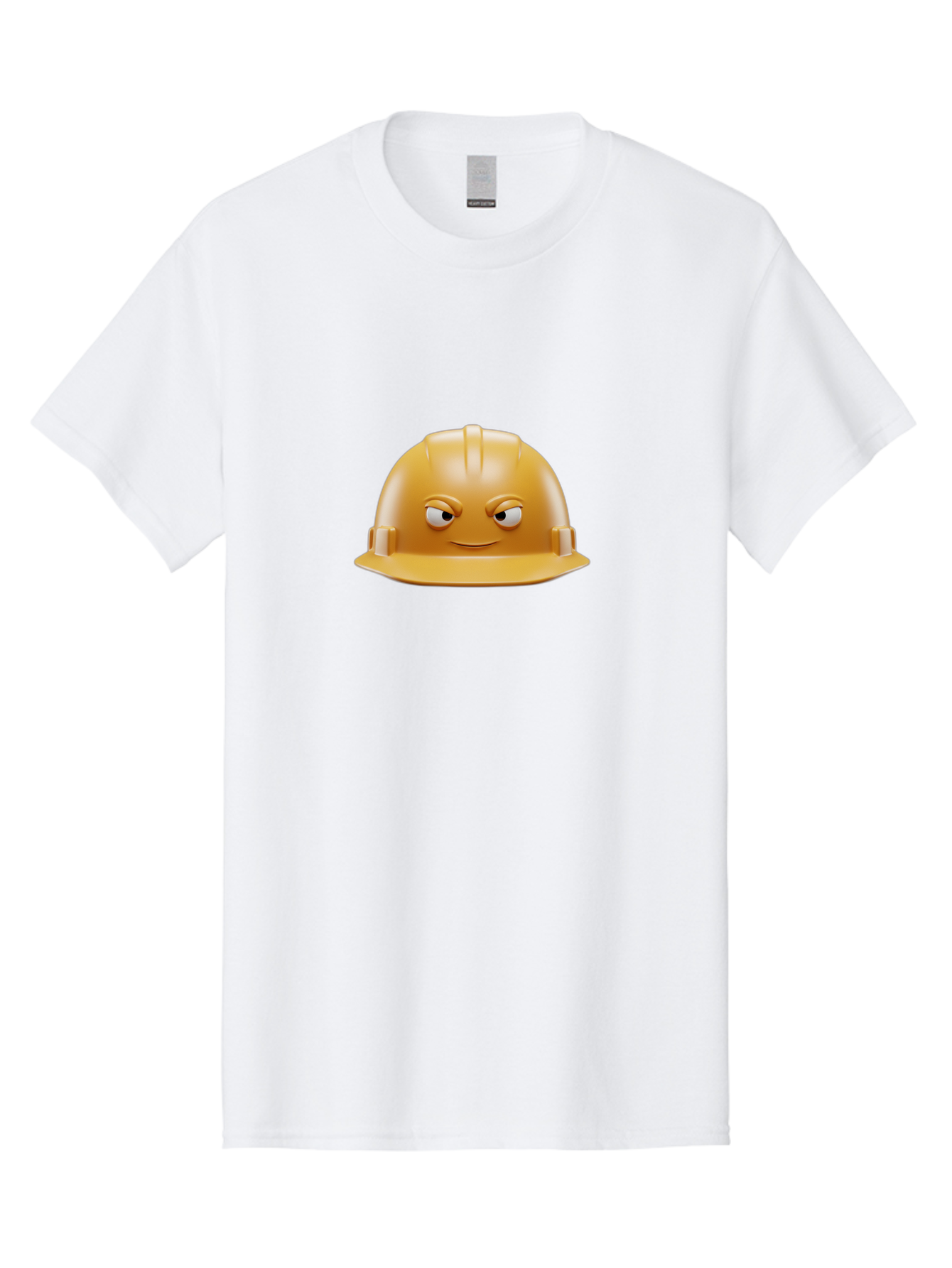 Smiling-Hard-Hat-1 Men'S Graphic Tee, 100% Cotton, Comfortable Casual Summer Wear, Machine Washable, Construction Hard Hat, Safety Helmet, Cartoon Character, Funny Face, Smiling Eyes, Building Industry, Workplace Safety, Security Gear, Bad643