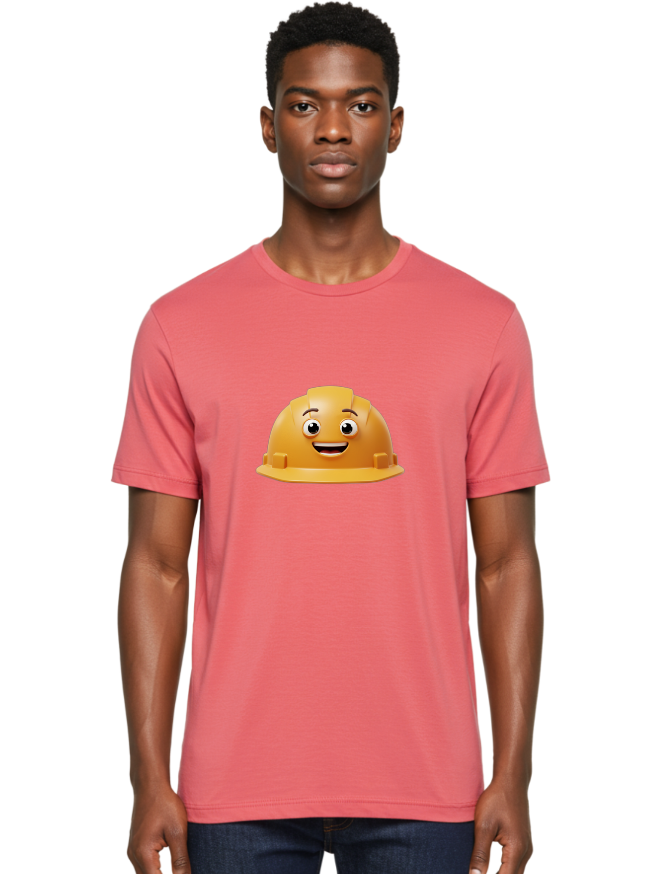 Smiling-Hard-Hat Men'S Graphic Tee, 100% Cotton, Comfortable Casual Summer Wear, Machine Washable, Safety Helmet, Hard Hat, Cartoon Character, Smiling Face, Construction Worker, Occupational Safety, Protective Gear, 3D Illustration Bad644