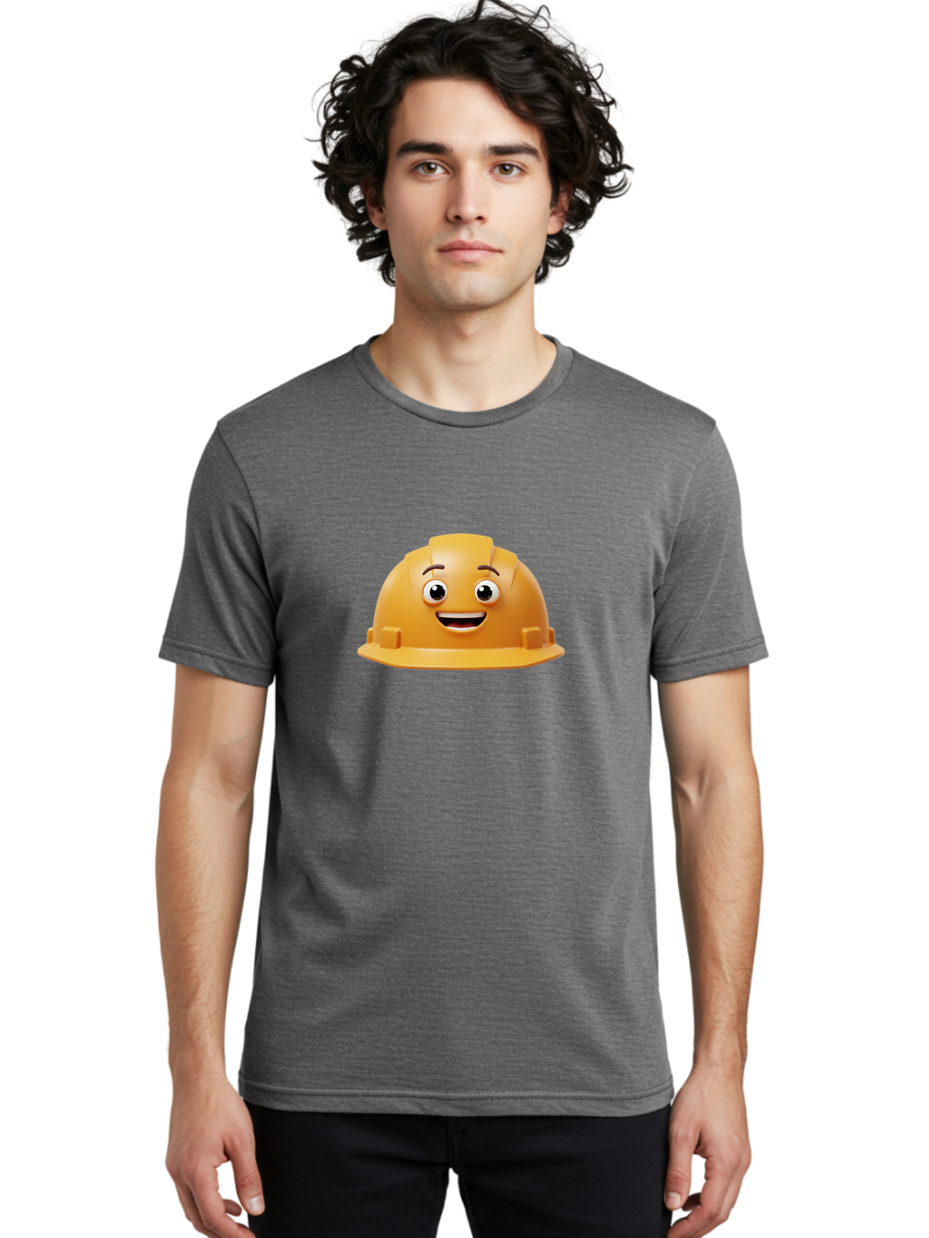 Smiling-Hard-Hat Men'S Graphic Tee, 100% Cotton, Comfortable Casual Summer Wear, Machine Washable, Safety Helmet, Hard Hat, Cartoon Character, Smiling Face, Construction Worker, Occupational Safety, Protective Gear, 3D Illustration Bad644