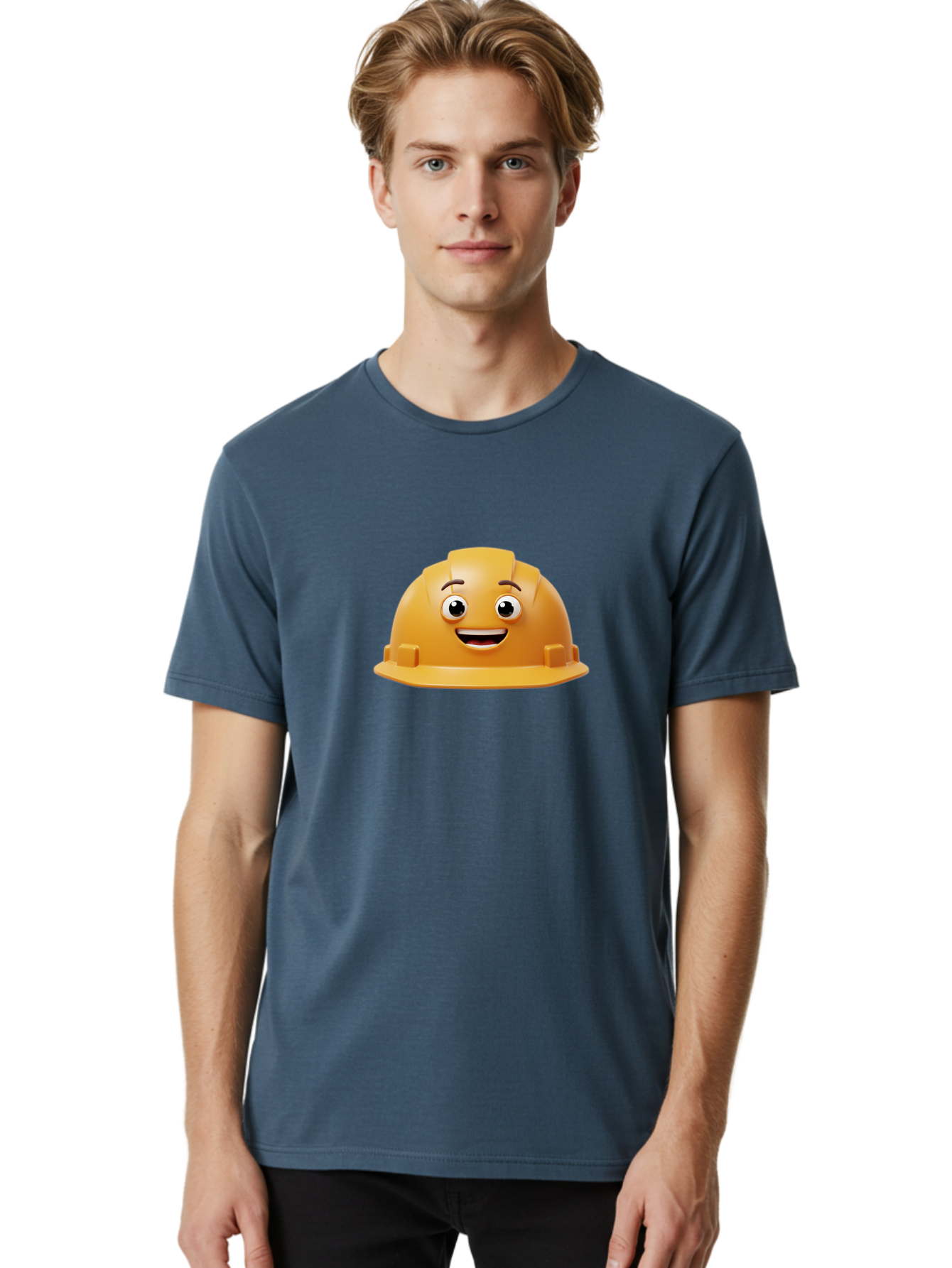 Smiling-Hard-Hat Men'S Graphic Tee, 100% Cotton, Comfortable Casual Summer Wear, Machine Washable, Safety Helmet, Hard Hat, Cartoon Character, Smiling Face, Construction Worker, Occupational Safety, Protective Gear, 3D Illustration Bad644