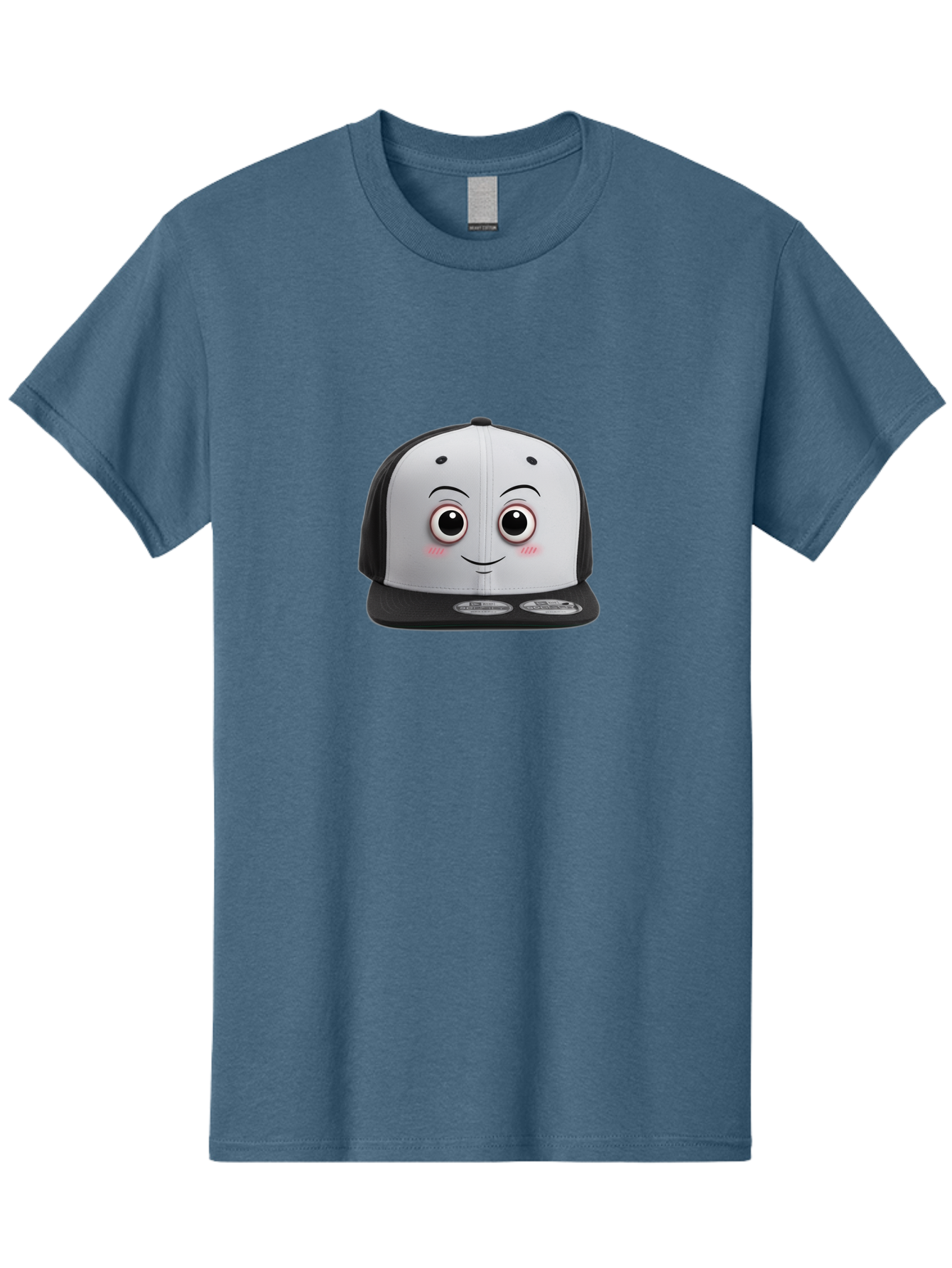 Smiling-Hat Men'S Graphic Tee, 100% Cotton, Comfortable Casual Summer Wear, Machine Washable, Thomas The Tank Engine Hat, Train-Themed Apparel, Black And White Baseball Cap, Cartoon Character Hat, Adorable Face, Eye-Catching Design, Bad645