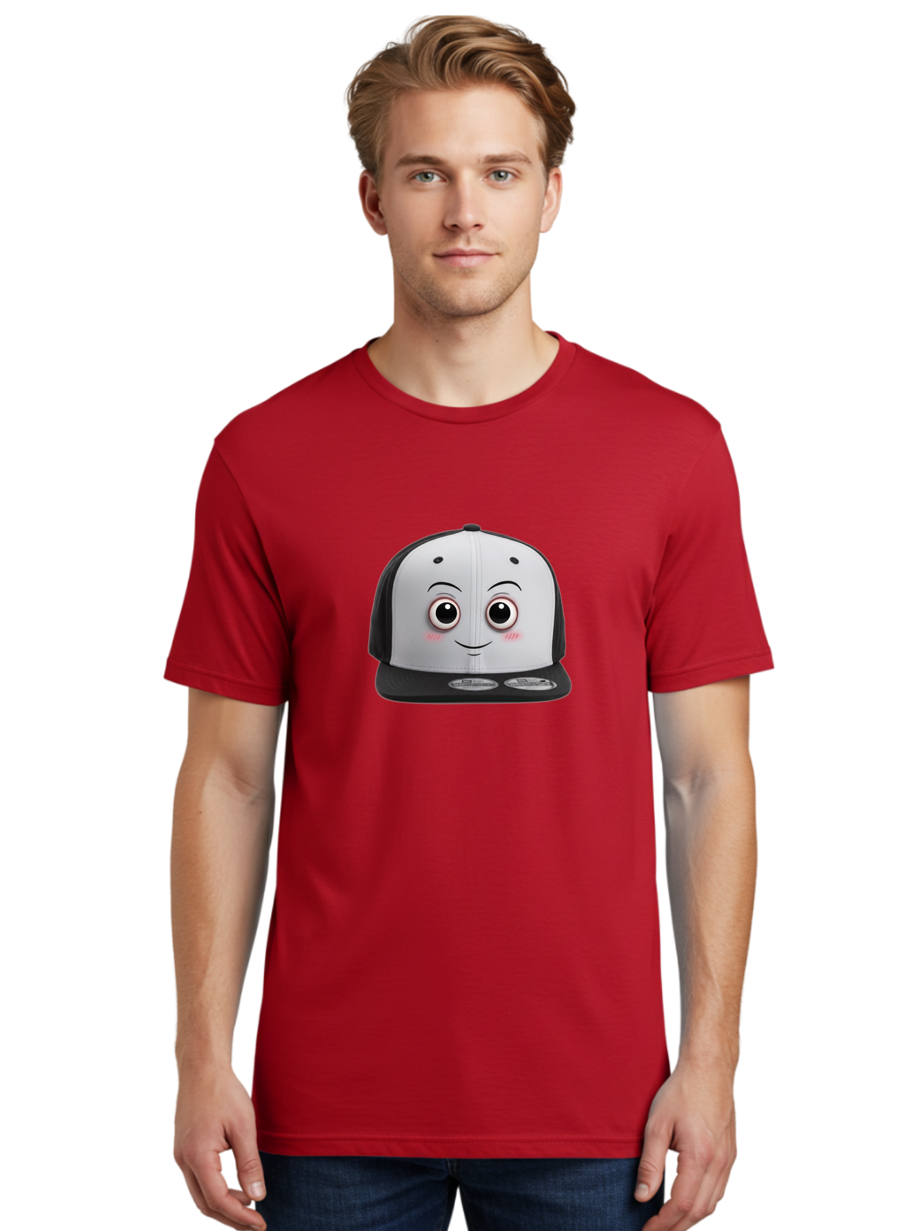Smiling-Hat Men'S Graphic Tee, 100% Cotton, Comfortable Casual Summer Wear, Machine Washable, Thomas The Tank Engine Hat, Train-Themed Apparel, Black And White Baseball Cap, Cartoon Character Hat, Adorable Face, Eye-Catching Design, Bad645