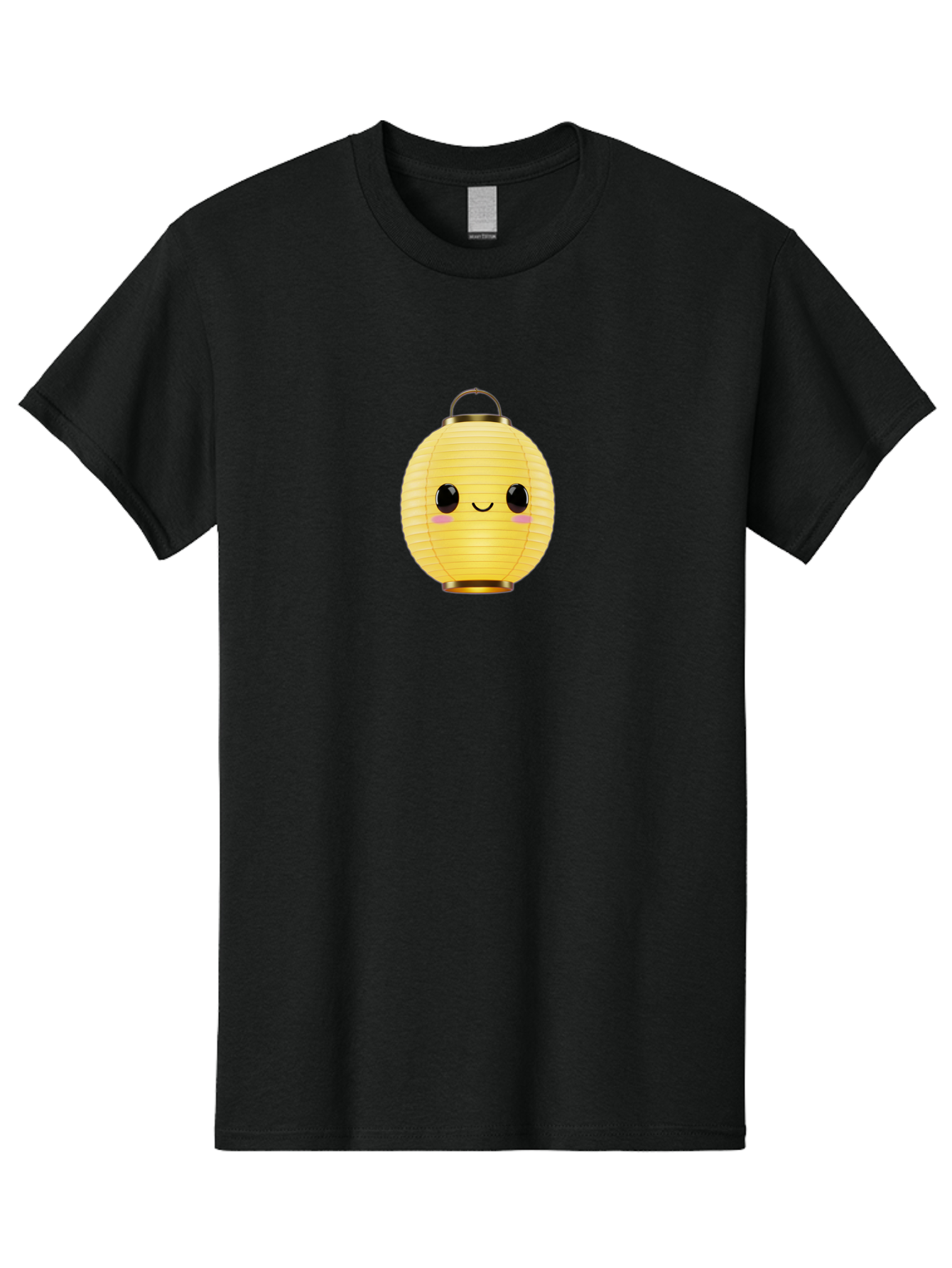 Smiling-Lantern Men'S Graphic Tee, 100% Cotton, Comfortable Casual Summer Wear, Machine Washable, Yellow Paper Lantern, Smiling Face, Cute Expression, Rosy Cheeks, Black Eyes, Gold Cap, Kawaii Design, Japanese Lantern, Festival Decoration Bad646