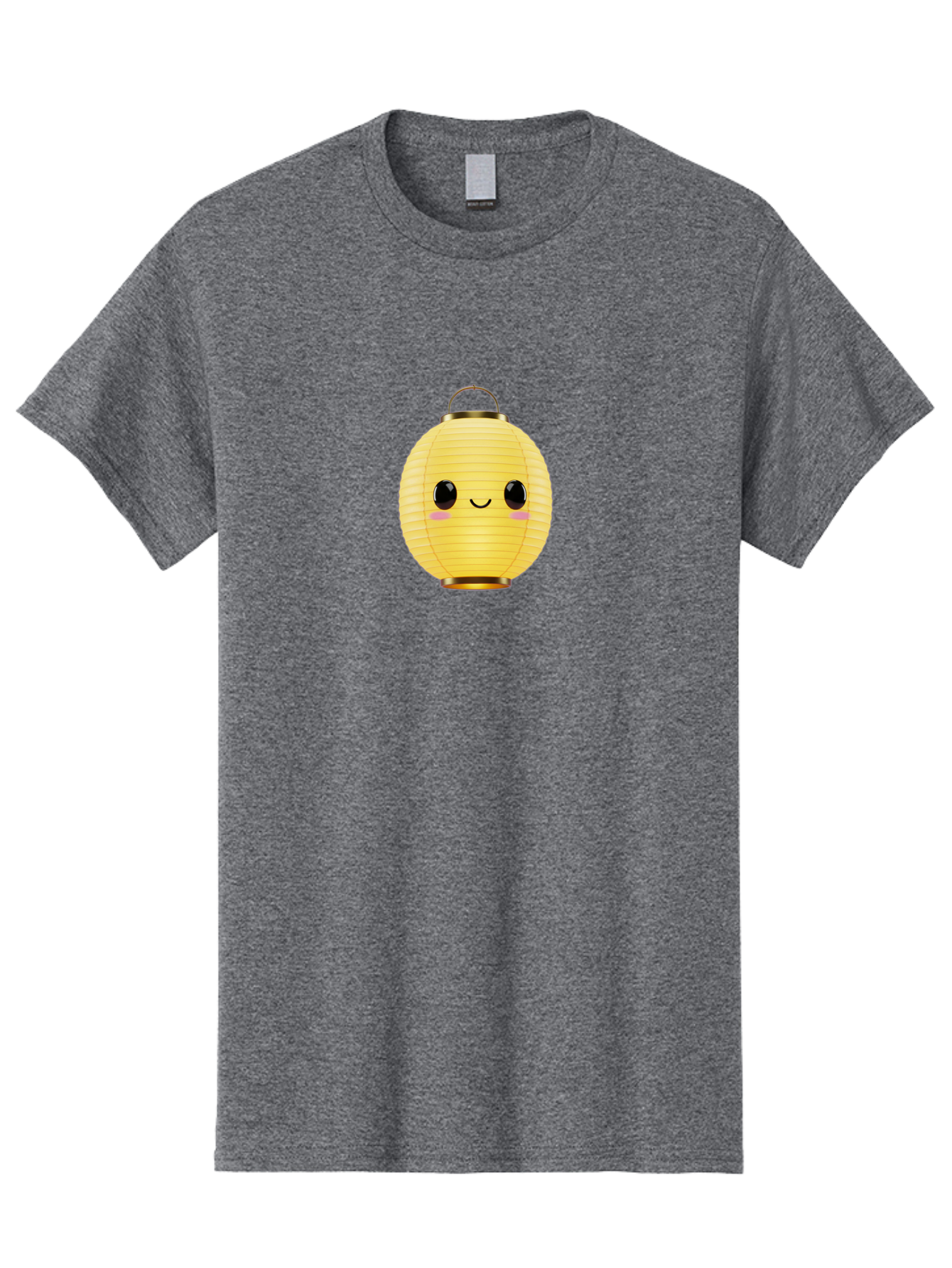 Smiling-Lantern Men'S Graphic Tee, 100% Cotton, Comfortable Casual Summer Wear, Machine Washable, Yellow Paper Lantern, Smiling Face, Cute Expression, Rosy Cheeks, Black Eyes, Gold Cap, Kawaii Design, Japanese Lantern, Festival Decoration Bad646