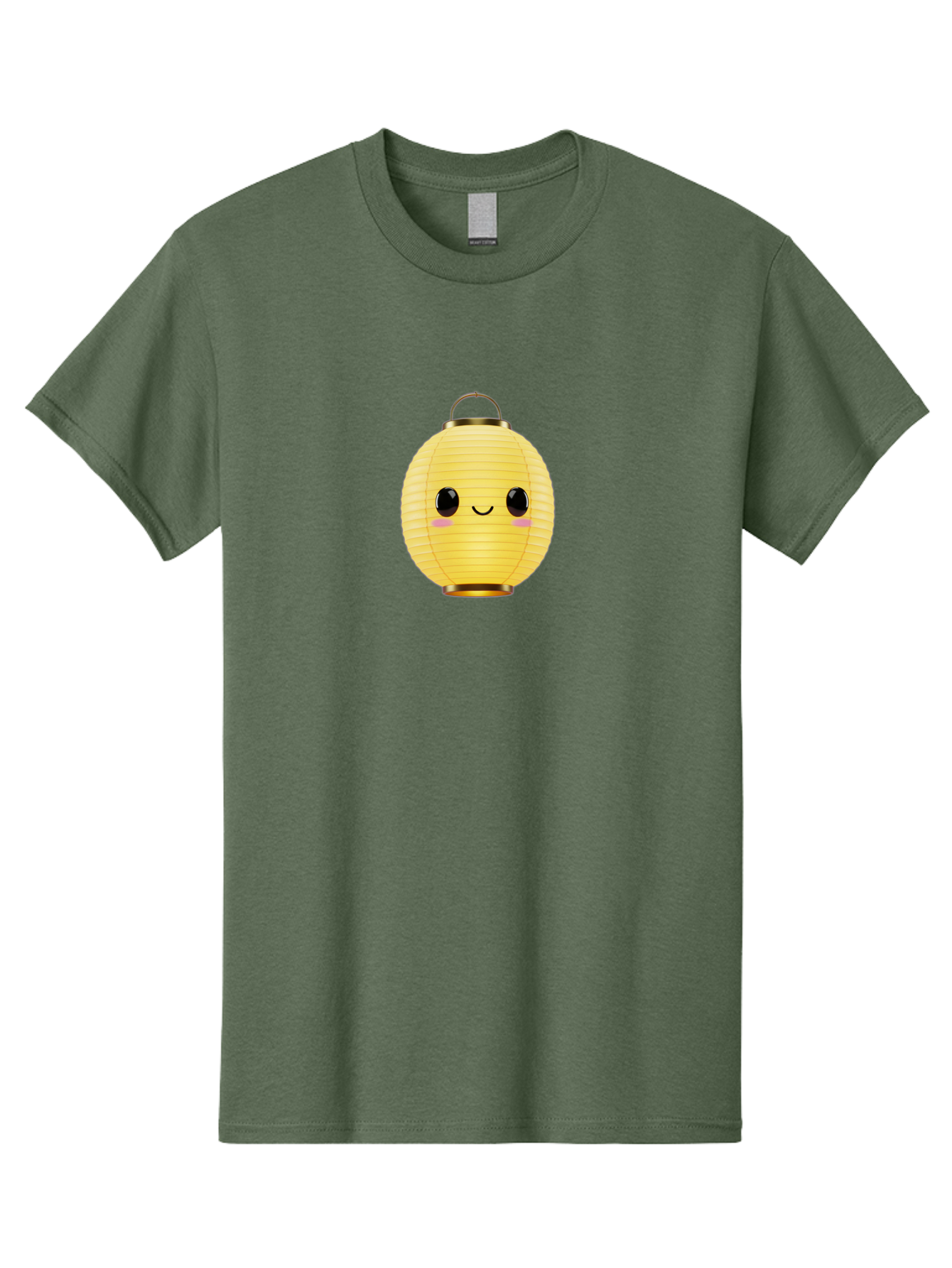 Smiling-Lantern Men'S Graphic Tee, 100% Cotton, Comfortable Casual Summer Wear, Machine Washable, Yellow Paper Lantern, Smiling Face, Cute Expression, Rosy Cheeks, Black Eyes, Gold Cap, Kawaii Design, Japanese Lantern, Festival Decoration Bad646