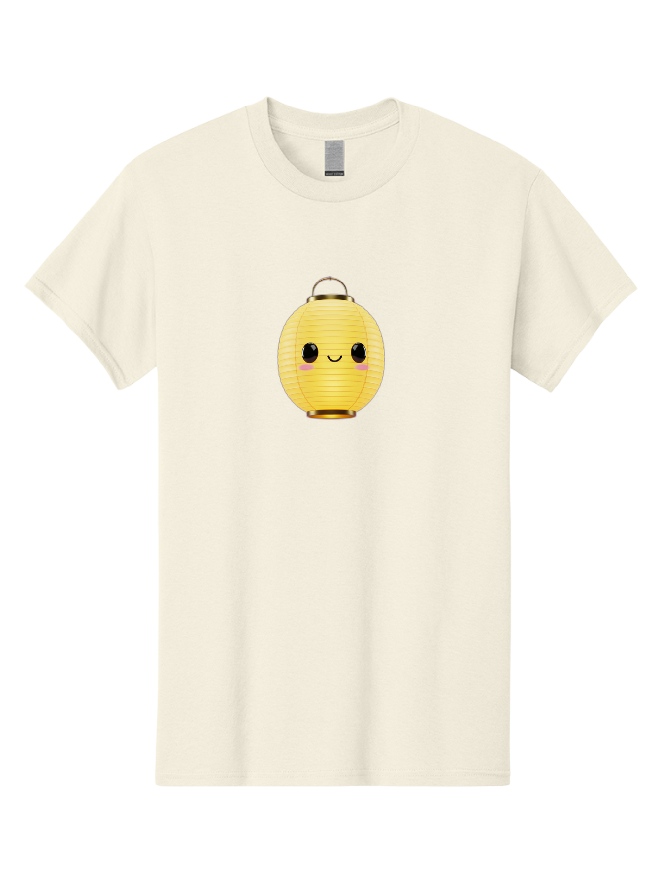 Smiling-Lantern Men'S Graphic Tee, 100% Cotton, Comfortable Casual Summer Wear, Machine Washable, Yellow Paper Lantern, Smiling Face, Cute Expression, Rosy Cheeks, Black Eyes, Gold Cap, Kawaii Design, Japanese Lantern, Festival Decoration Bad646