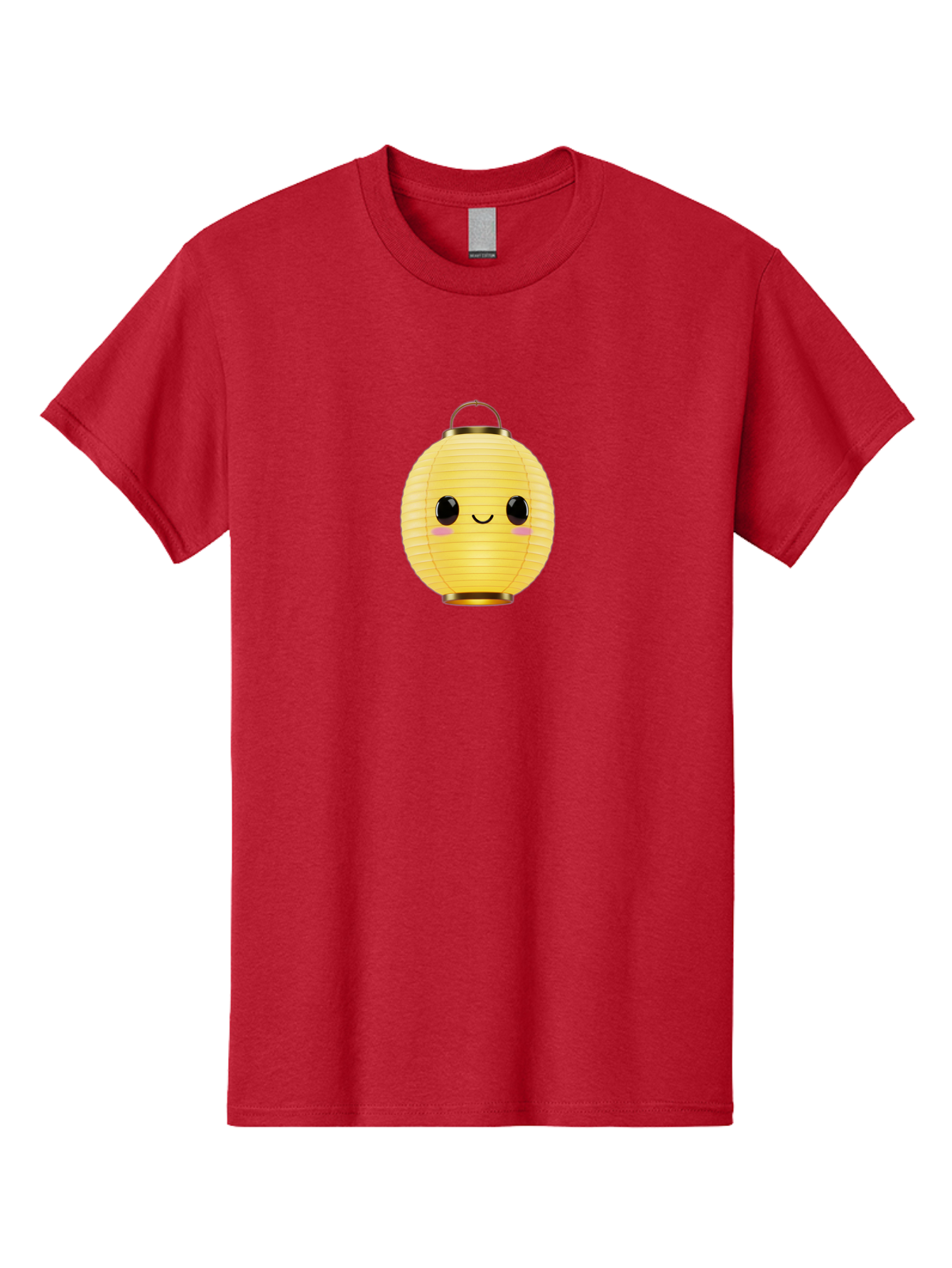 Smiling-Lantern Men'S Graphic Tee, 100% Cotton, Comfortable Casual Summer Wear, Machine Washable, Yellow Paper Lantern, Smiling Face, Cute Expression, Rosy Cheeks, Black Eyes, Gold Cap, Kawaii Design, Japanese Lantern, Festival Decoration Bad646