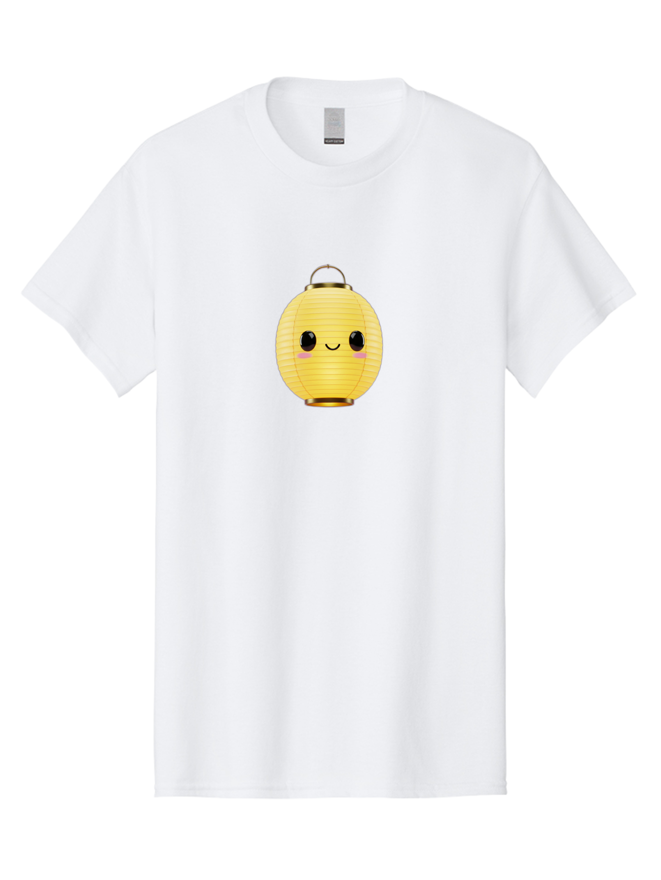 Smiling-Lantern Men'S Graphic Tee, 100% Cotton, Comfortable Casual Summer Wear, Machine Washable, Yellow Paper Lantern, Smiling Face, Cute Expression, Rosy Cheeks, Black Eyes, Gold Cap, Kawaii Design, Japanese Lantern, Festival Decoration Bad646