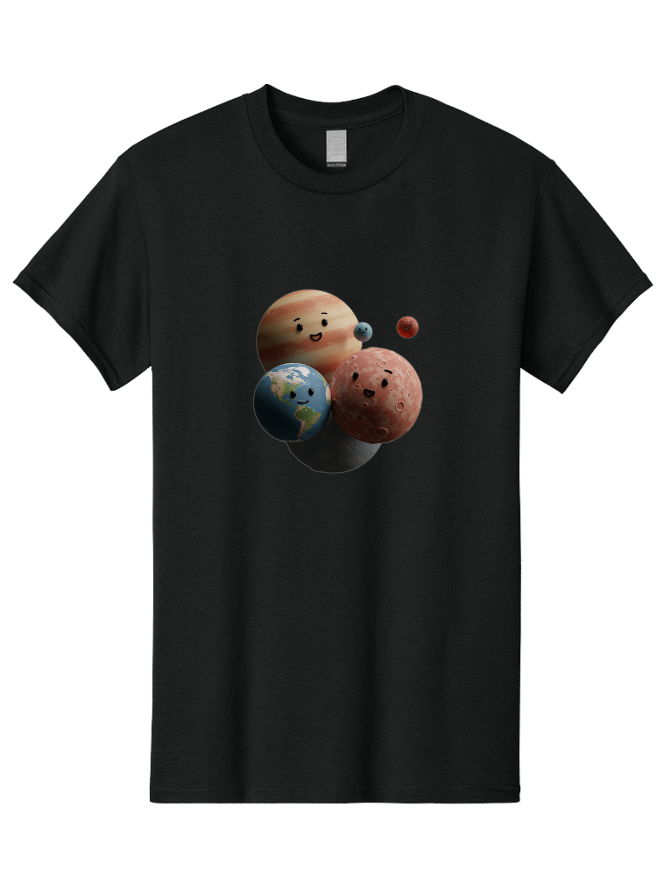Smiling-Planets Men'S Graphic Tee, 100% Cotton, Comfortable Casual Summer Wear, Machine Washable, Cartoon Planets, Smiling Faces, Jupiter, Earth, Mars, Space, Solar System, Astronomy, Celestial Bodies, Fantasy, Illustration Bad647
