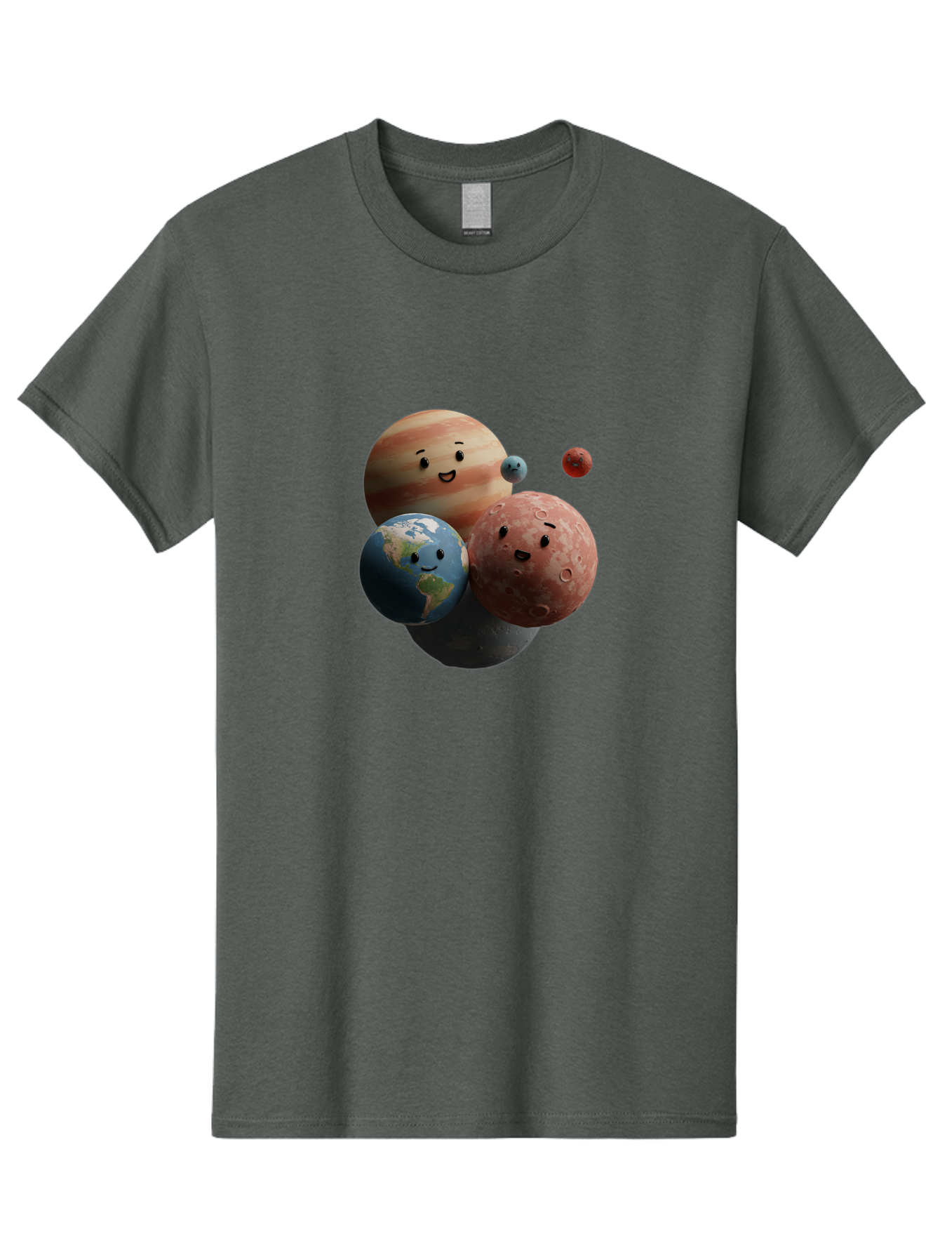 Smiling-Planets Men'S Graphic Tee, 100% Cotton, Comfortable Casual Summer Wear, Machine Washable, Cartoon Planets, Smiling Faces, Jupiter, Earth, Mars, Space, Solar System, Astronomy, Celestial Bodies, Fantasy, Illustration Bad647