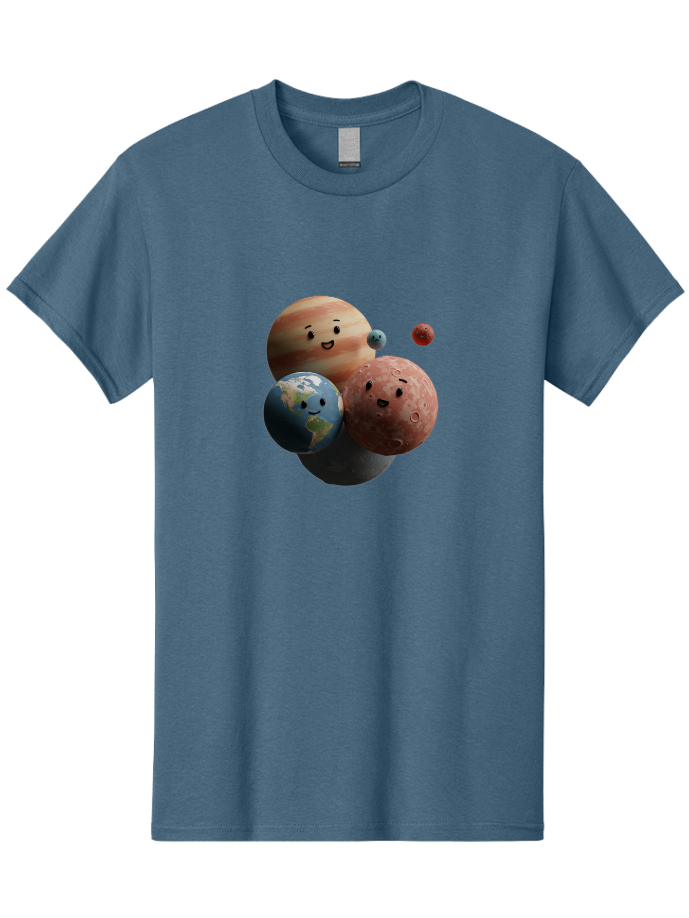 Smiling-Planets Men'S Graphic Tee, 100% Cotton, Comfortable Casual Summer Wear, Machine Washable, Cartoon Planets, Smiling Faces, Jupiter, Earth, Mars, Space, Solar System, Astronomy, Celestial Bodies, Fantasy, Illustration Bad647