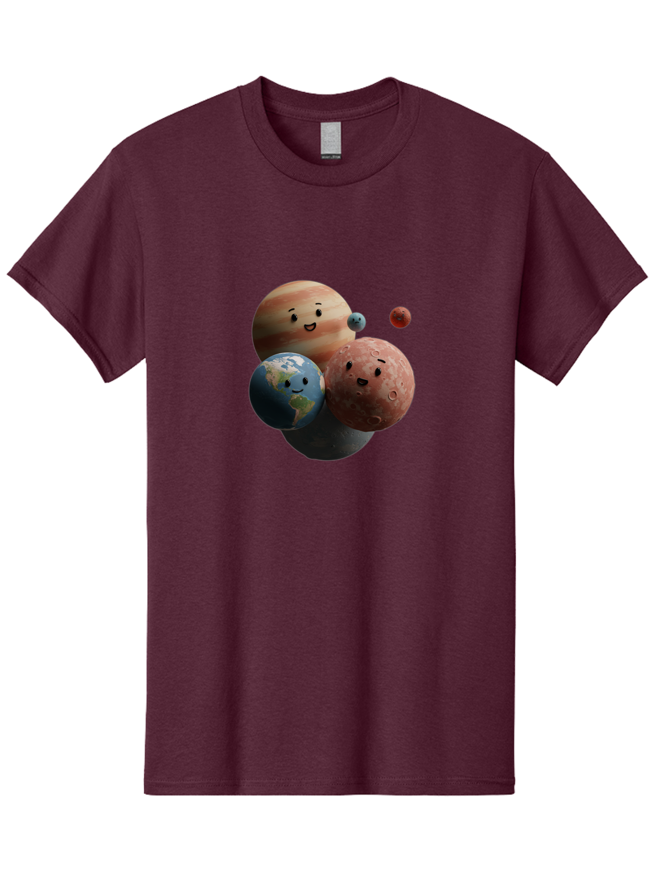 Smiling-Planets Men'S Graphic Tee, 100% Cotton, Comfortable Casual Summer Wear, Machine Washable, Cartoon Planets, Smiling Faces, Jupiter, Earth, Mars, Space, Solar System, Astronomy, Celestial Bodies, Fantasy, Illustration Bad647