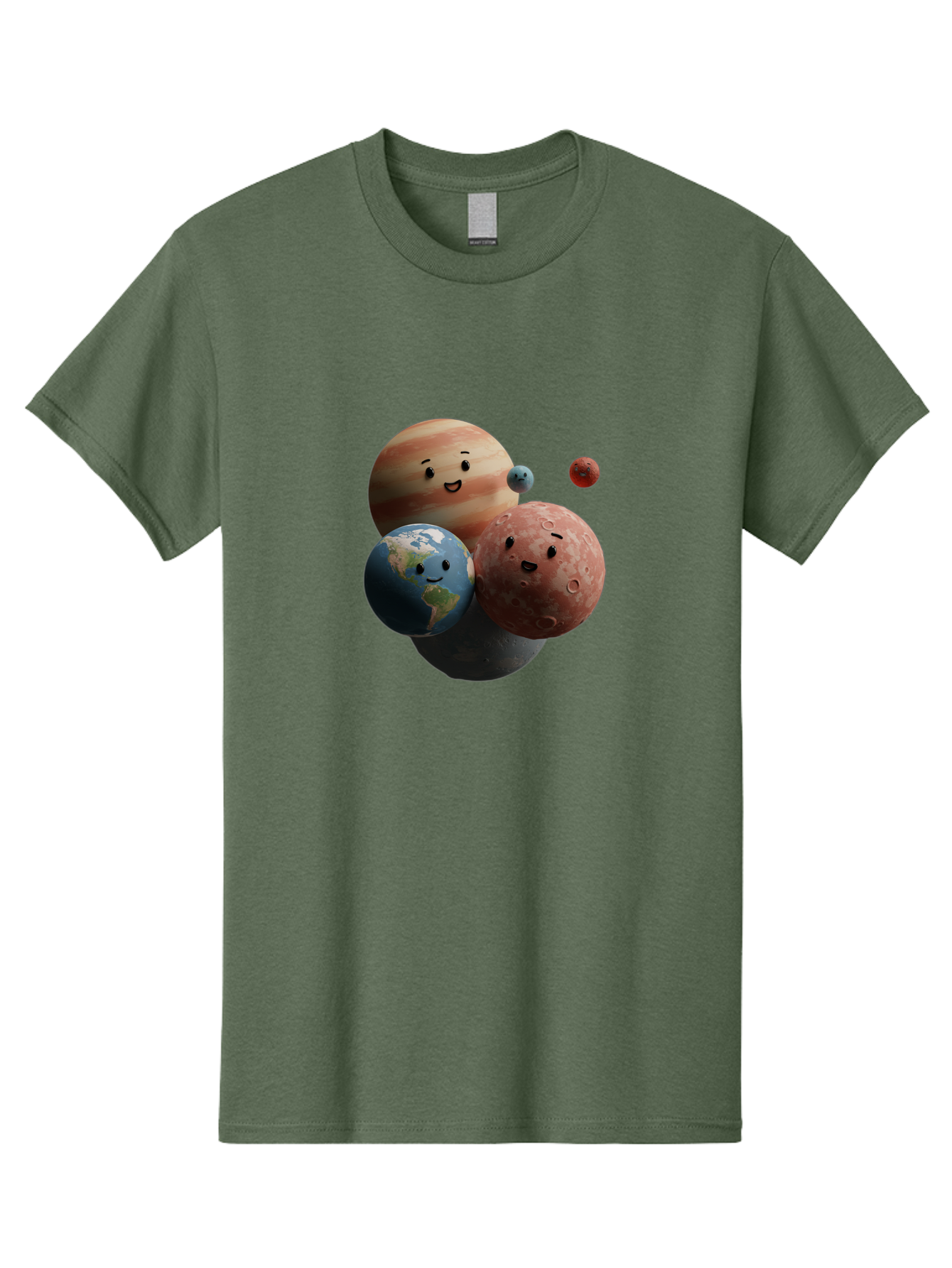 Smiling-Planets Men'S Graphic Tee, 100% Cotton, Comfortable Casual Summer Wear, Machine Washable, Cartoon Planets, Smiling Faces, Jupiter, Earth, Mars, Space, Solar System, Astronomy, Celestial Bodies, Fantasy, Illustration Bad647