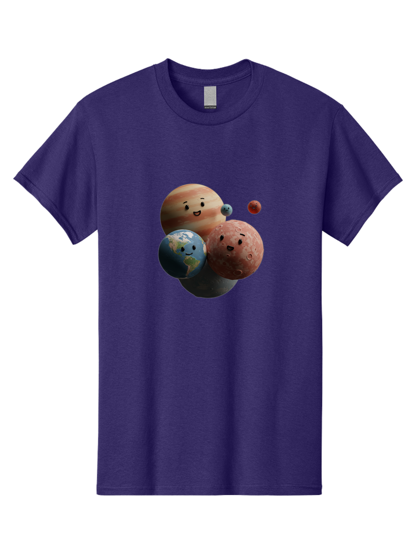 Smiling-Planets Men'S Graphic Tee, 100% Cotton, Comfortable Casual Summer Wear, Machine Washable, Cartoon Planets, Smiling Faces, Jupiter, Earth, Mars, Space, Solar System, Astronomy, Celestial Bodies, Fantasy, Illustration Bad647