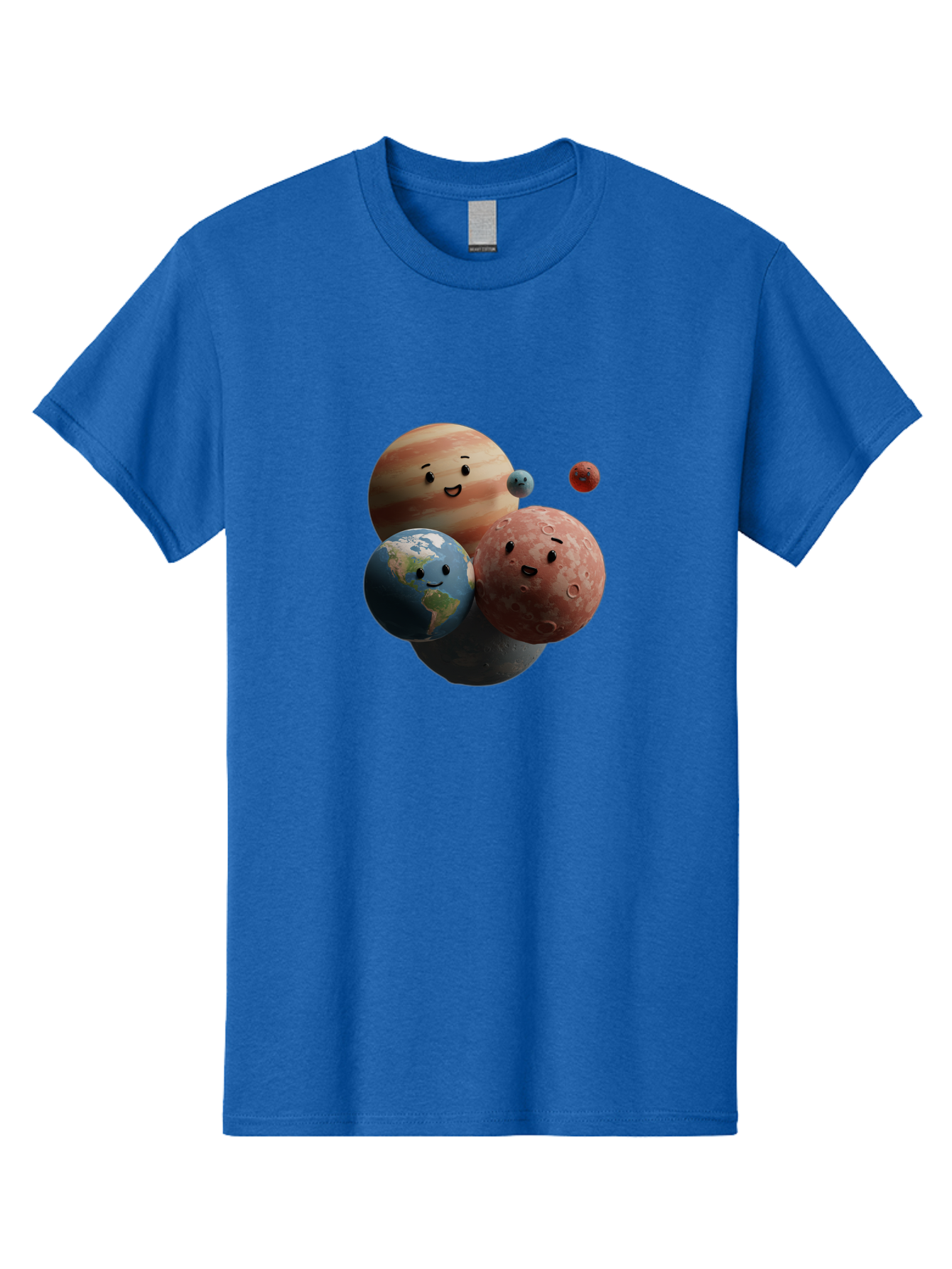 Smiling-Planets Men'S Graphic Tee, 100% Cotton, Comfortable Casual Summer Wear, Machine Washable, Cartoon Planets, Smiling Faces, Jupiter, Earth, Mars, Space, Solar System, Astronomy, Celestial Bodies, Fantasy, Illustration Bad647