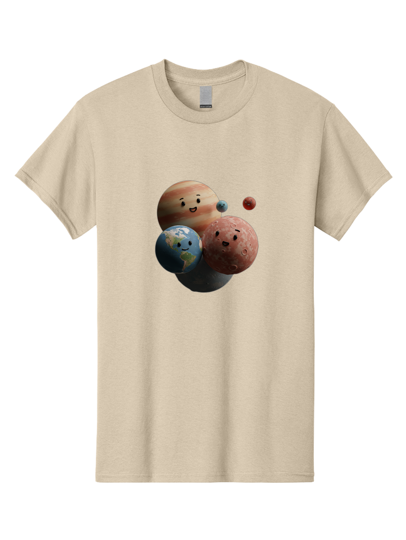 Smiling-Planets Men'S Graphic Tee, 100% Cotton, Comfortable Casual Summer Wear, Machine Washable, Cartoon Planets, Smiling Faces, Jupiter, Earth, Mars, Space, Solar System, Astronomy, Celestial Bodies, Fantasy, Illustration Bad647