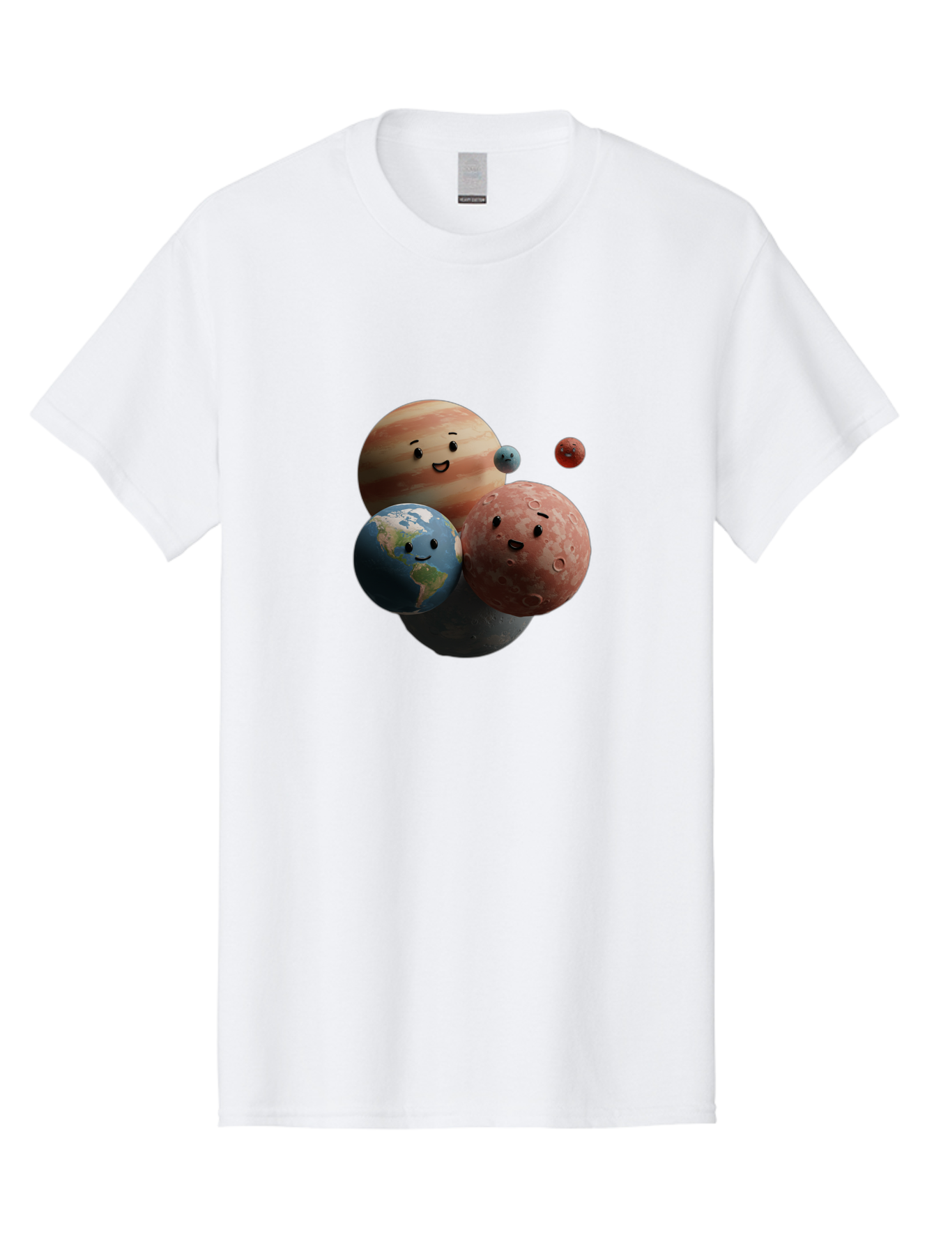 Smiling-Planets Men'S Graphic Tee, 100% Cotton, Comfortable Casual Summer Wear, Machine Washable, Cartoon Planets, Smiling Faces, Jupiter, Earth, Mars, Space, Solar System, Astronomy, Celestial Bodies, Fantasy, Illustration Bad647
