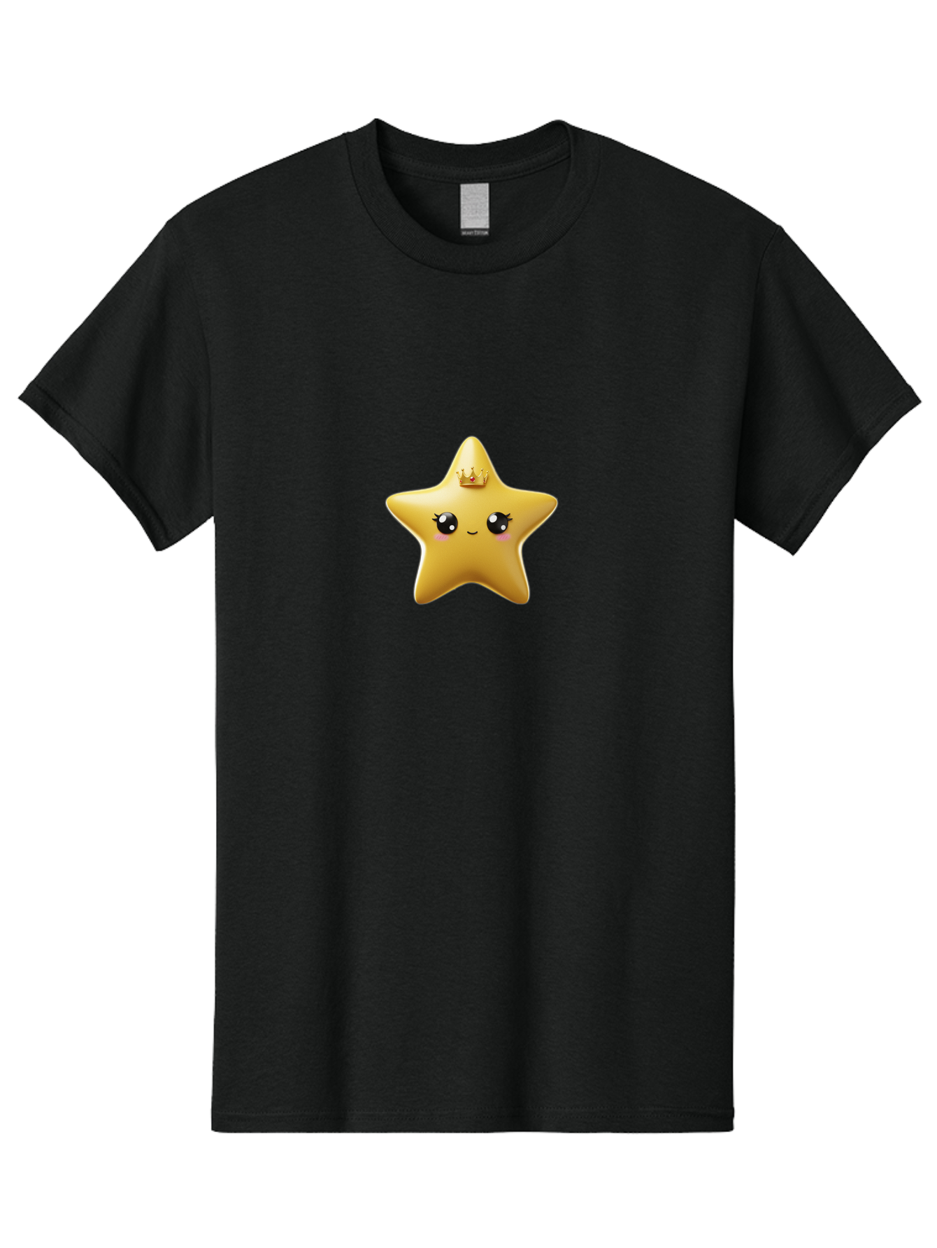 Smiling-Star-With-Crown Men'S Graphic Tee, 100% Cotton, Comfortable Casual Summer Wear, Machine Washable, Smiling Star, Gold Crown, Cartoon Character, Kawaii, Cute Eyes, Rosy Cheeks, Shiny Star, Magical Symbol, Mystical Bad648