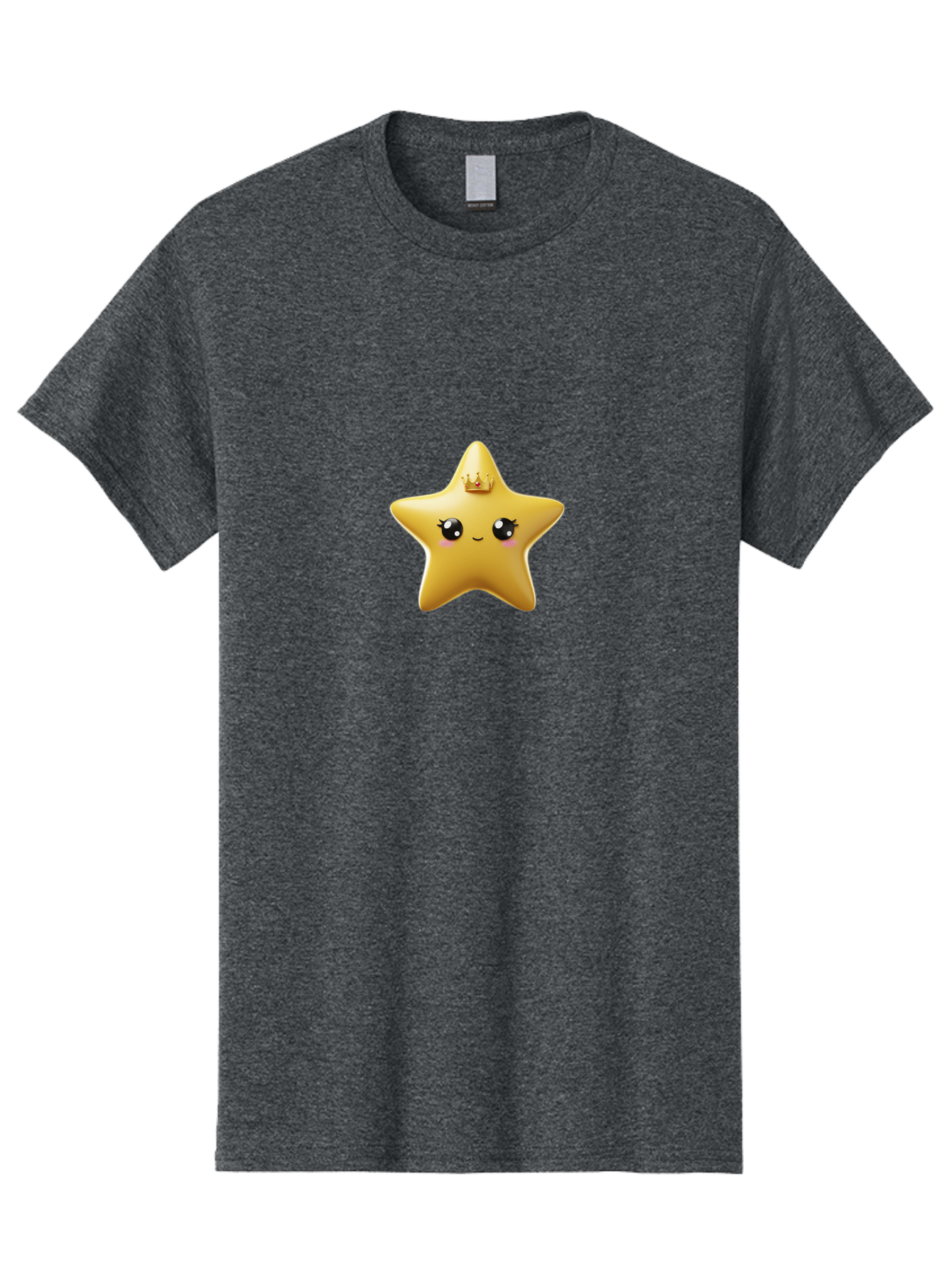 Smiling-Star-With-Crown Men'S Graphic Tee, 100% Cotton, Comfortable Casual Summer Wear, Machine Washable, Smiling Star, Gold Crown, Cartoon Character, Kawaii, Cute Eyes, Rosy Cheeks, Shiny Star, Magical Symbol, Mystical Bad648